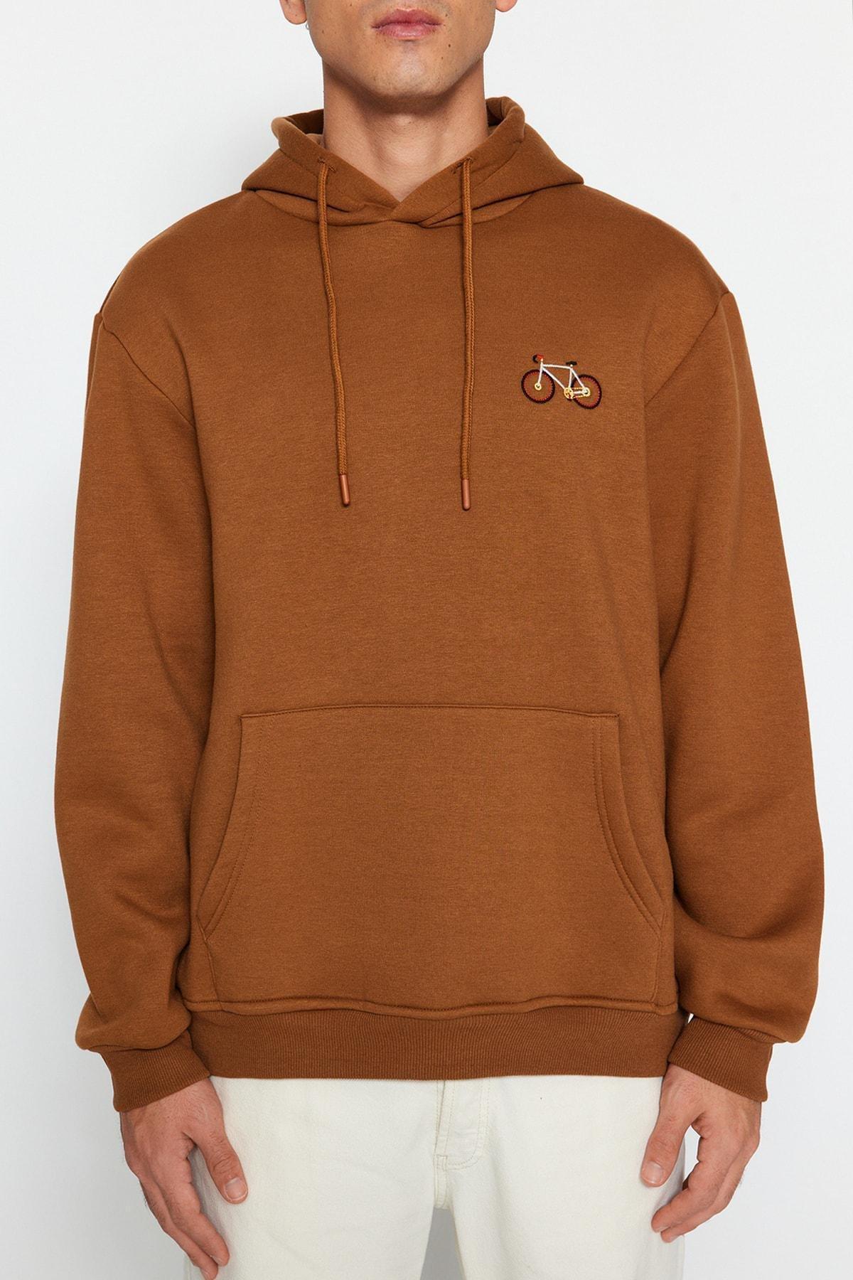 Trendyol - Brown Space Embroidered Hoodie