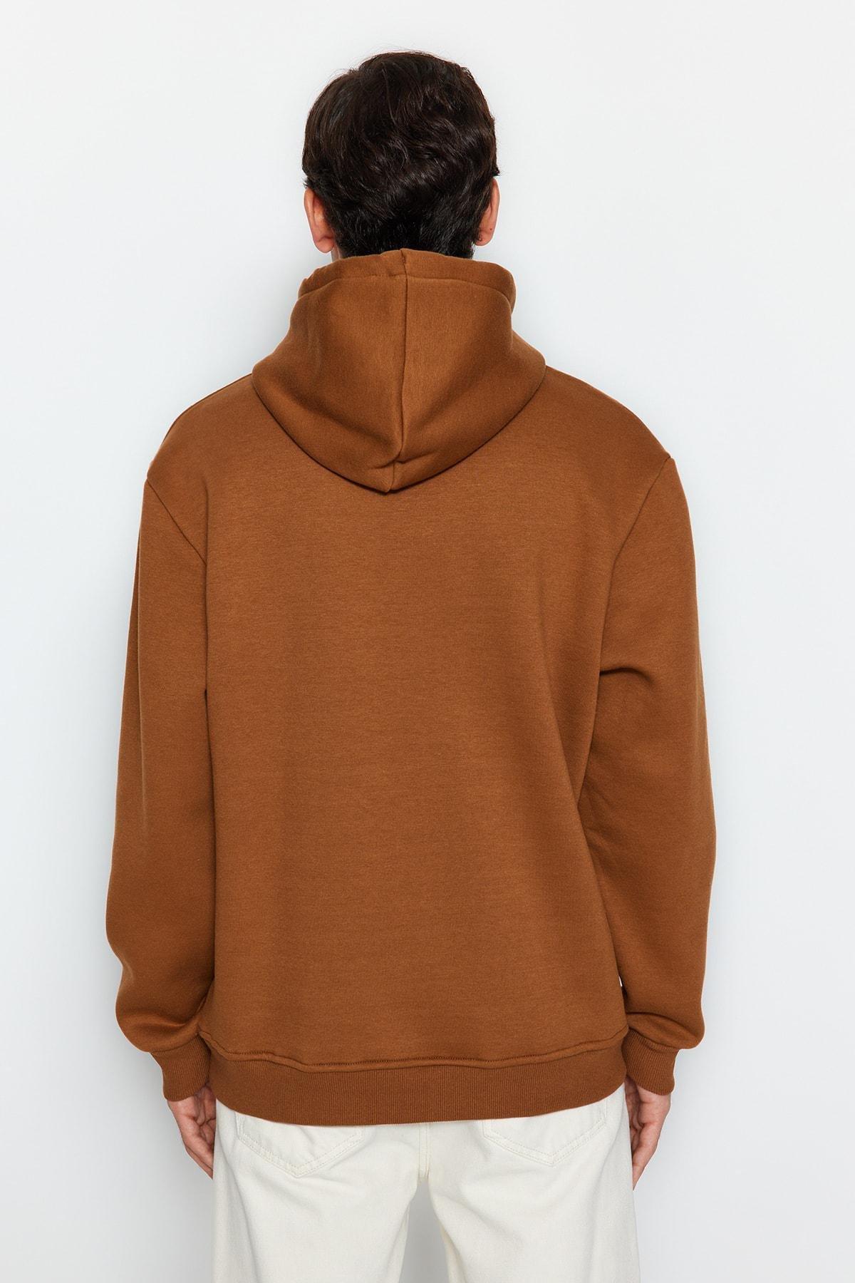 Trendyol - Brown Space Embroidered Hoodie