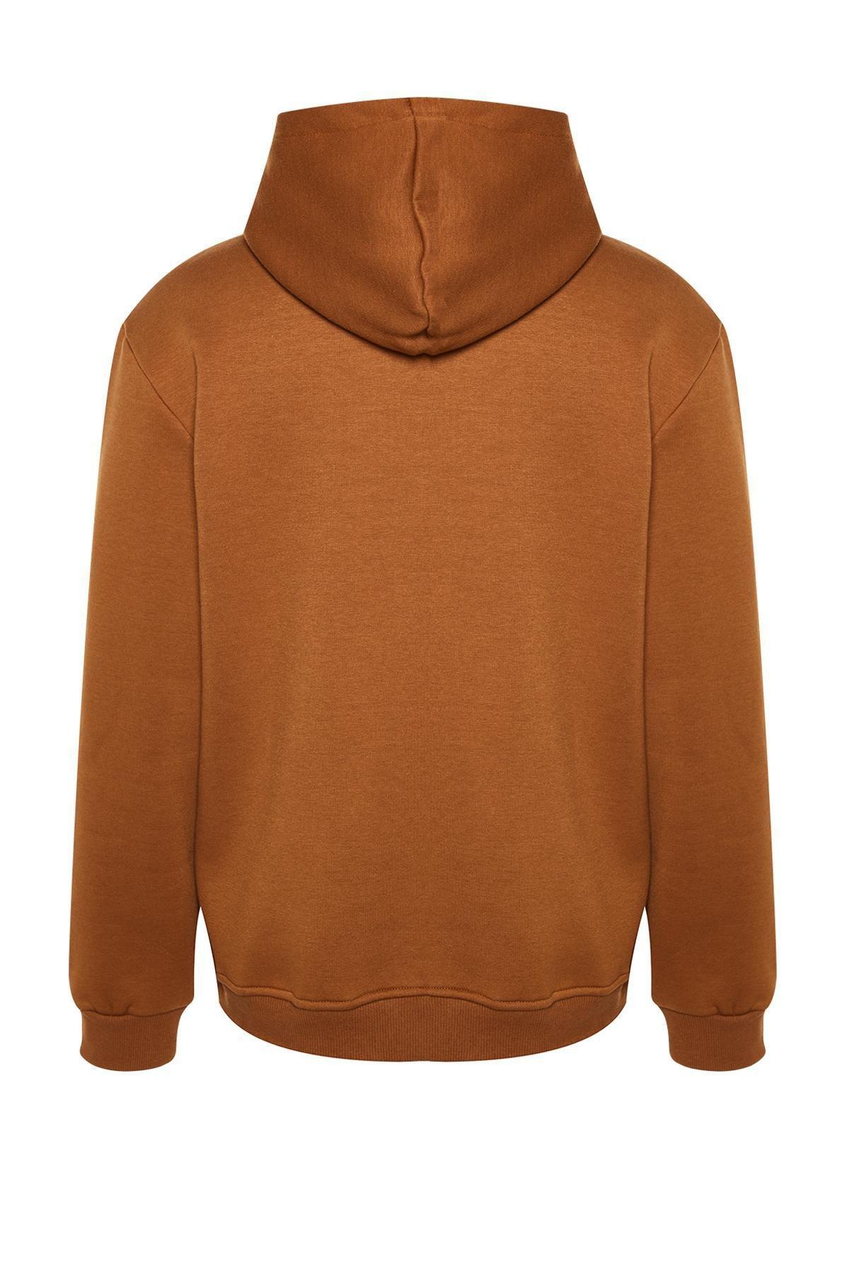 Trendyol - Brown Space Embroidered Hoodie