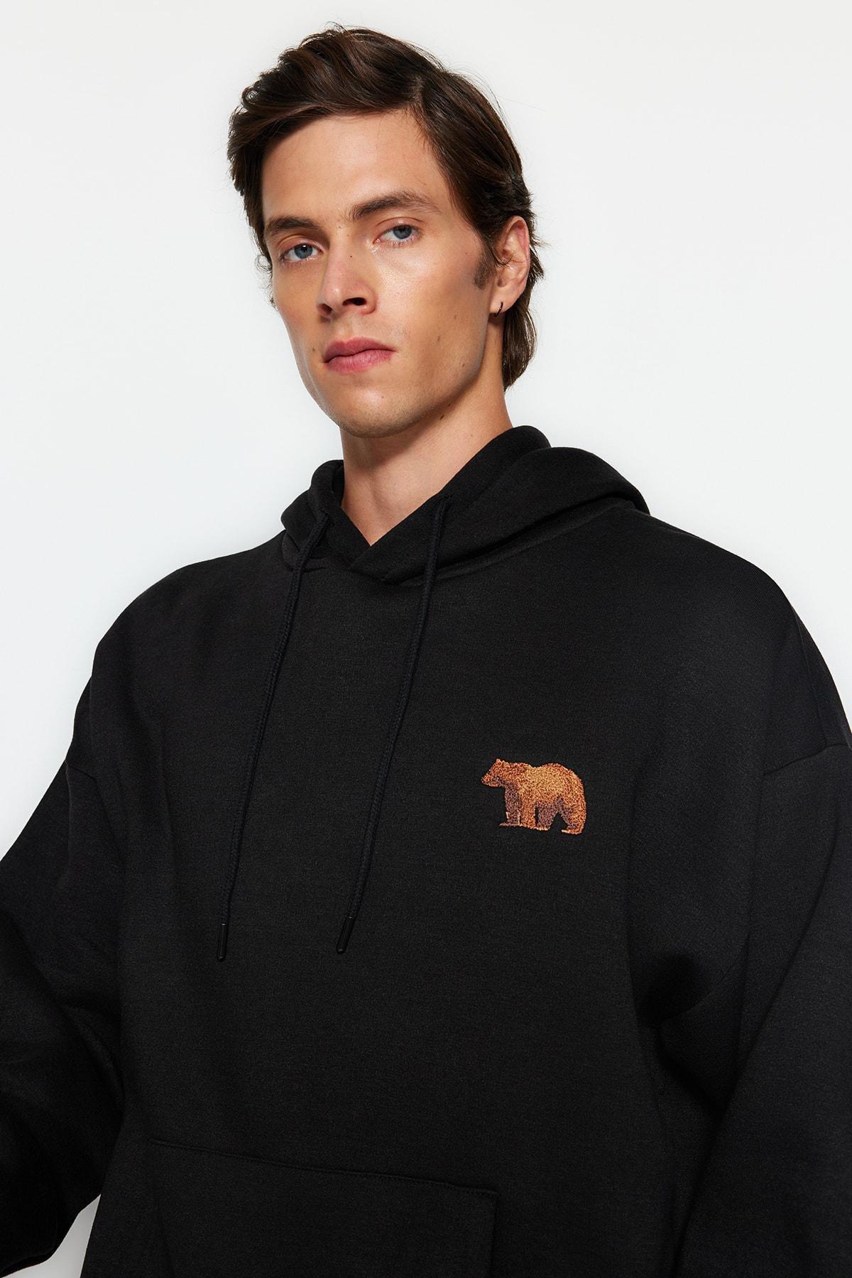 Black Oversize Animal Printed Hoodie, , medium