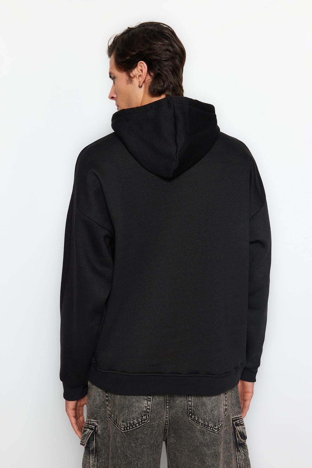Black Oversize Animal Printed Hoodie, , large image number 4