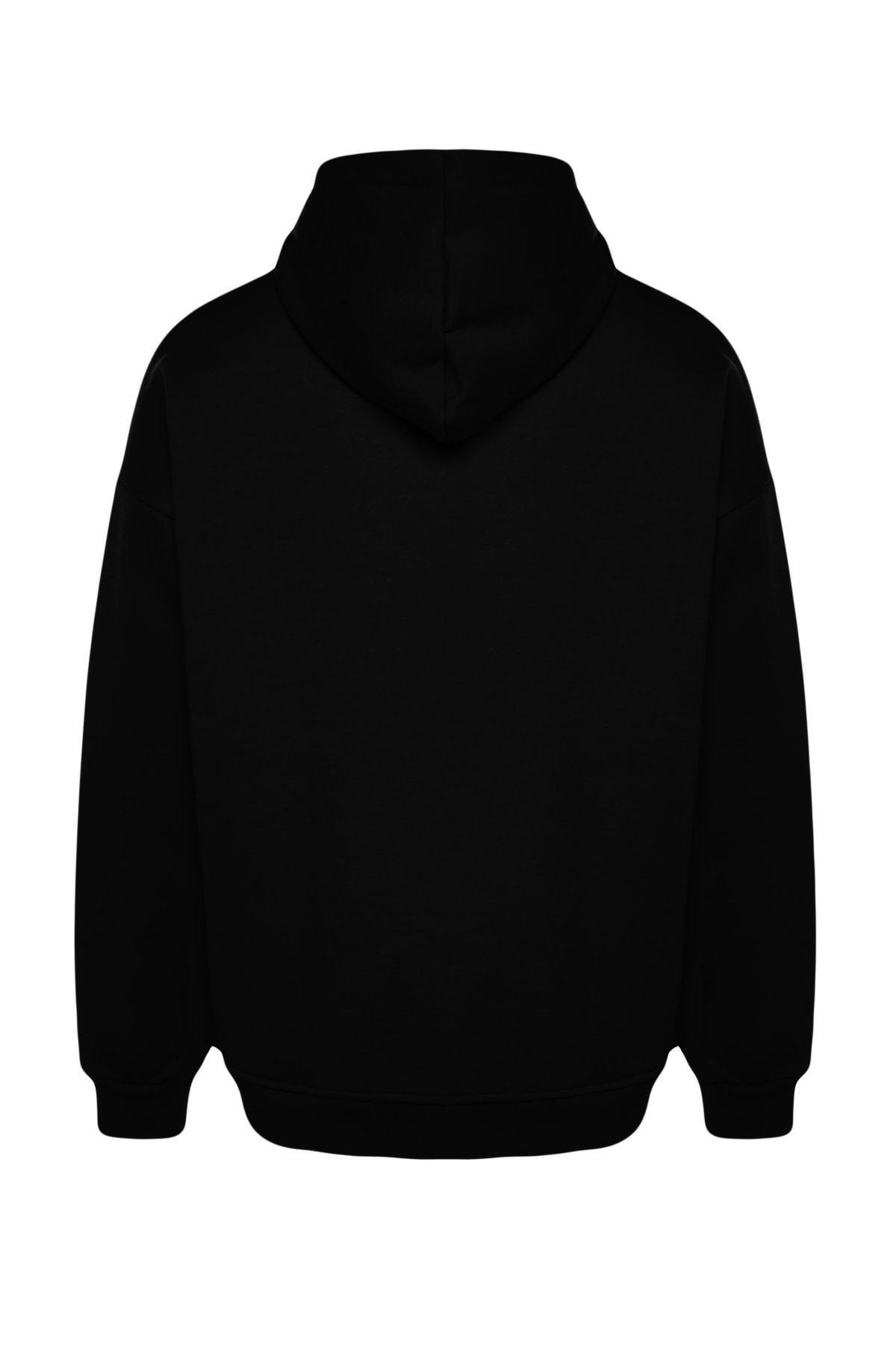 Black Oversize Animal Printed Hoodie, , large image number 5