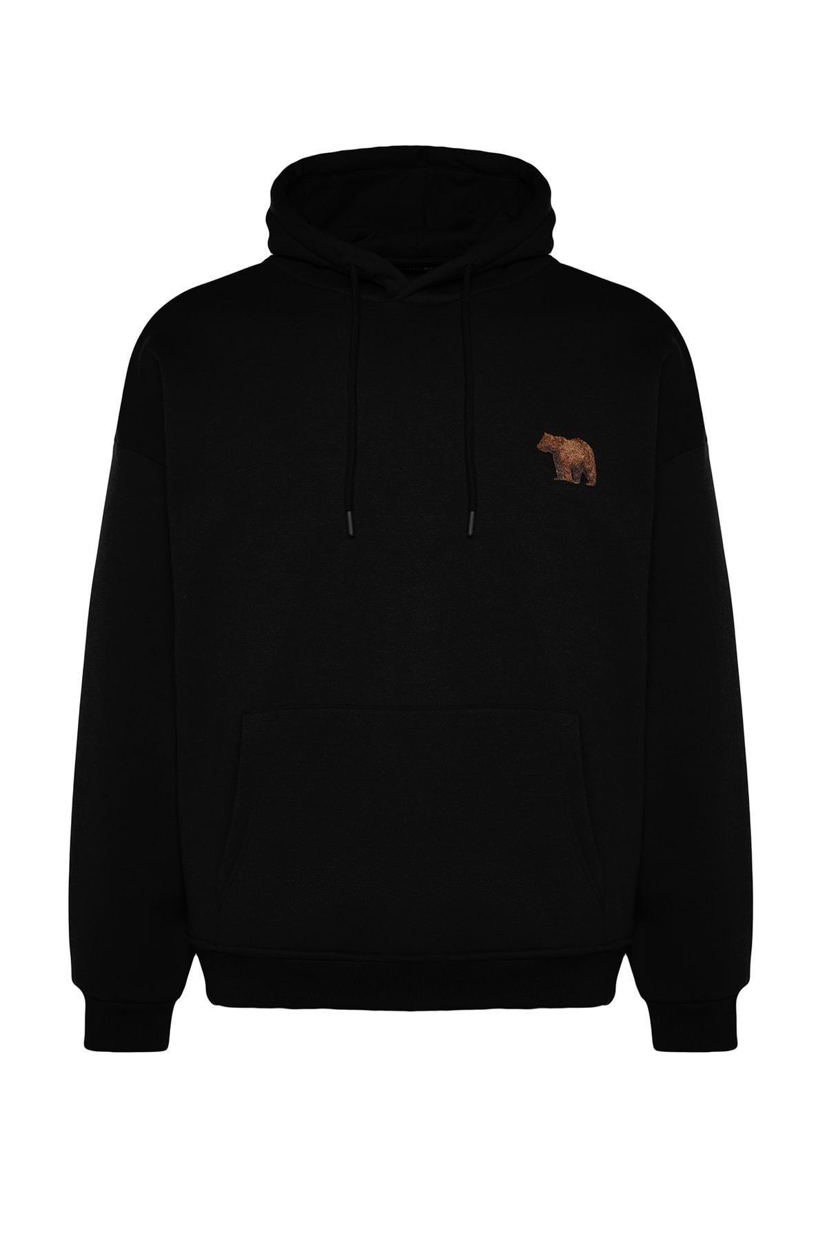 Black Oversize Animal Printed Hoodie, , large image number 6