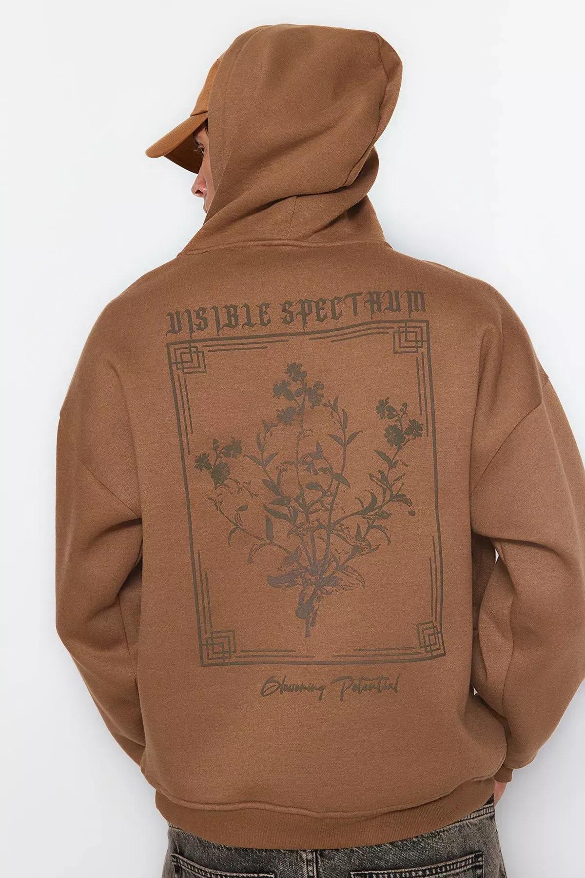Brown Oversized Printed Hoodie, , large image number 1