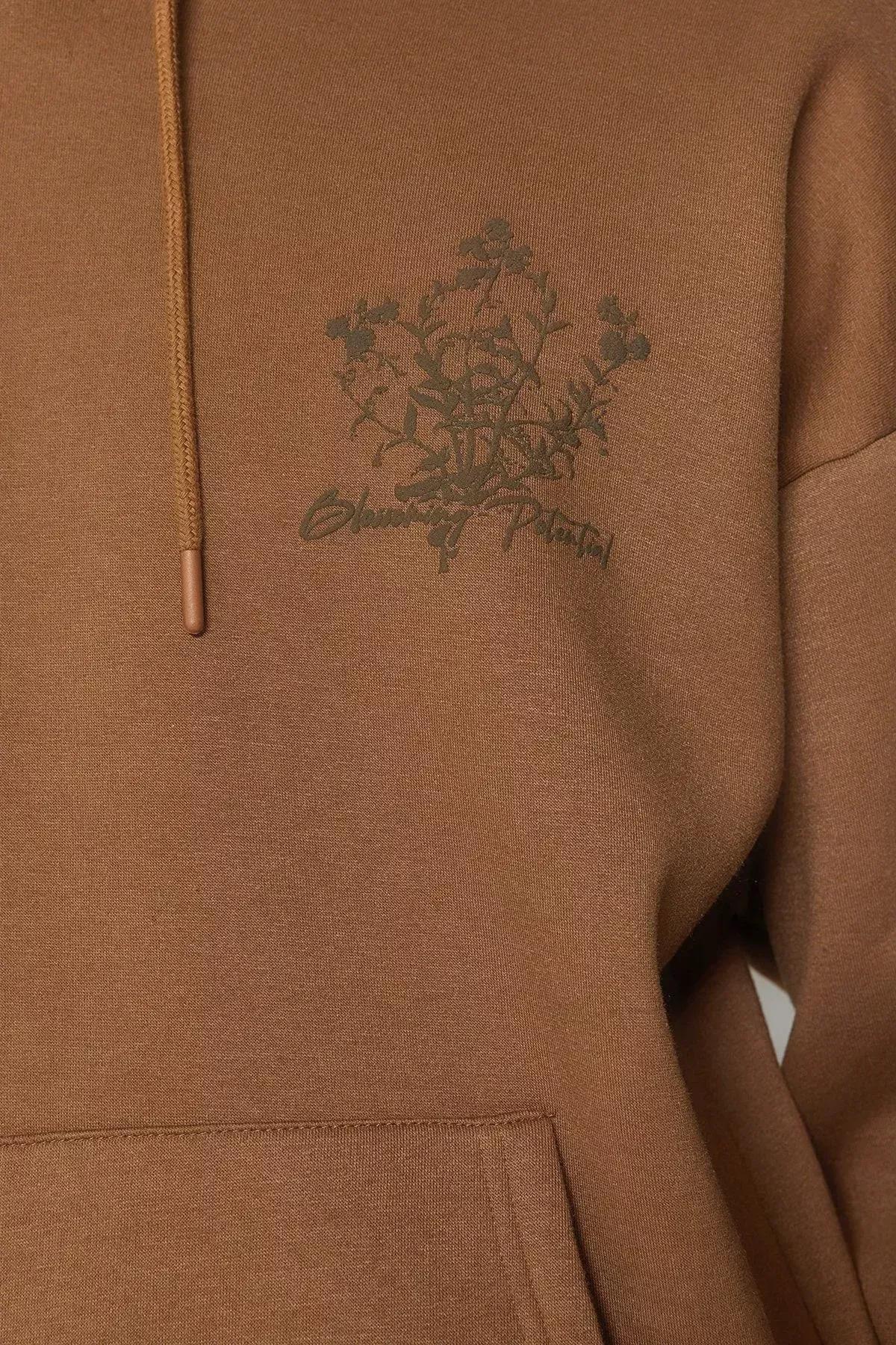 Brown Oversized Printed Hoodie, , large image number 2