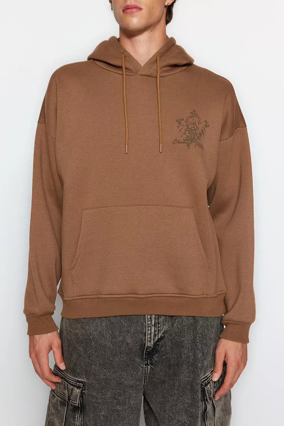 Brown Oversized Printed Hoodie, , large image number 3
