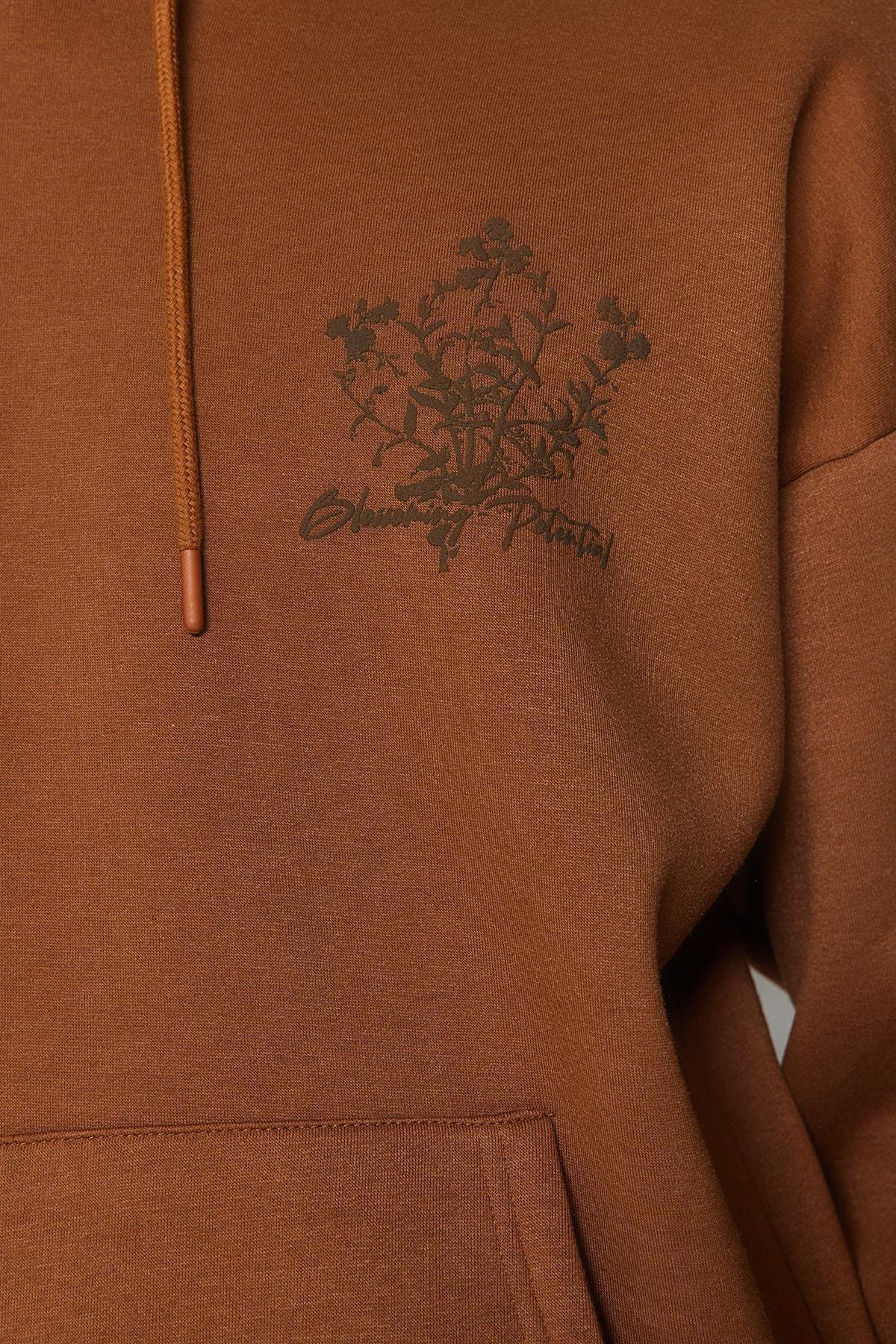 Brown Oversized Printed Hoodie, , large image number 4