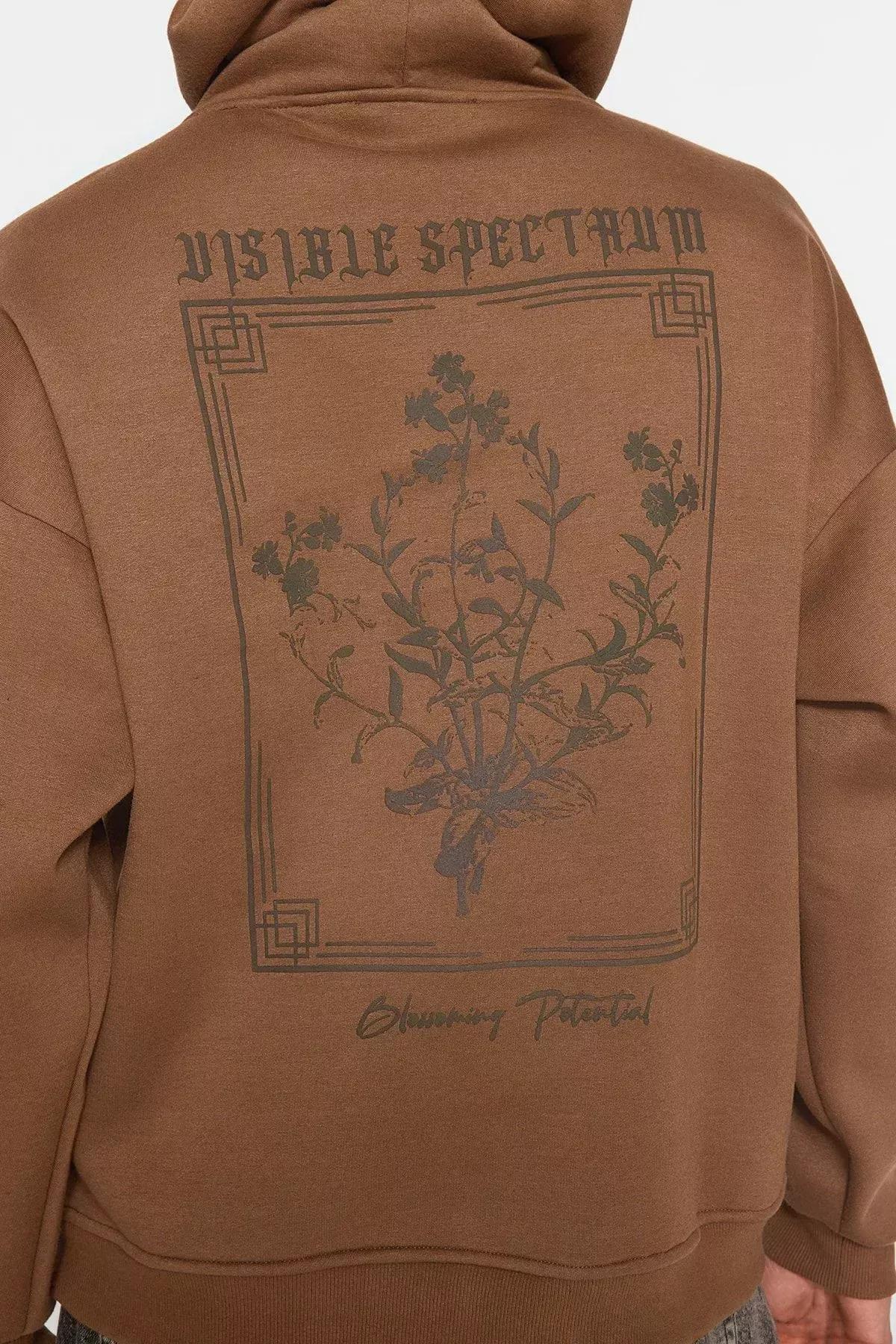 Brown Oversized Printed Hoodie, , large image number 4