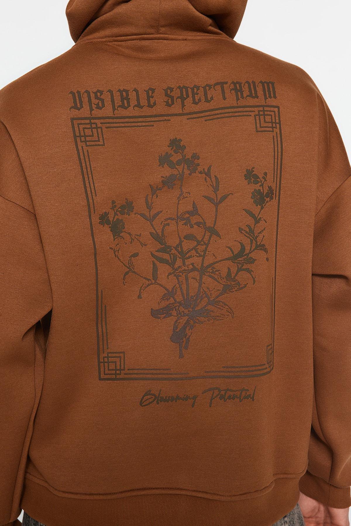 Brown Oversized Printed Hoodie, , large image number 5