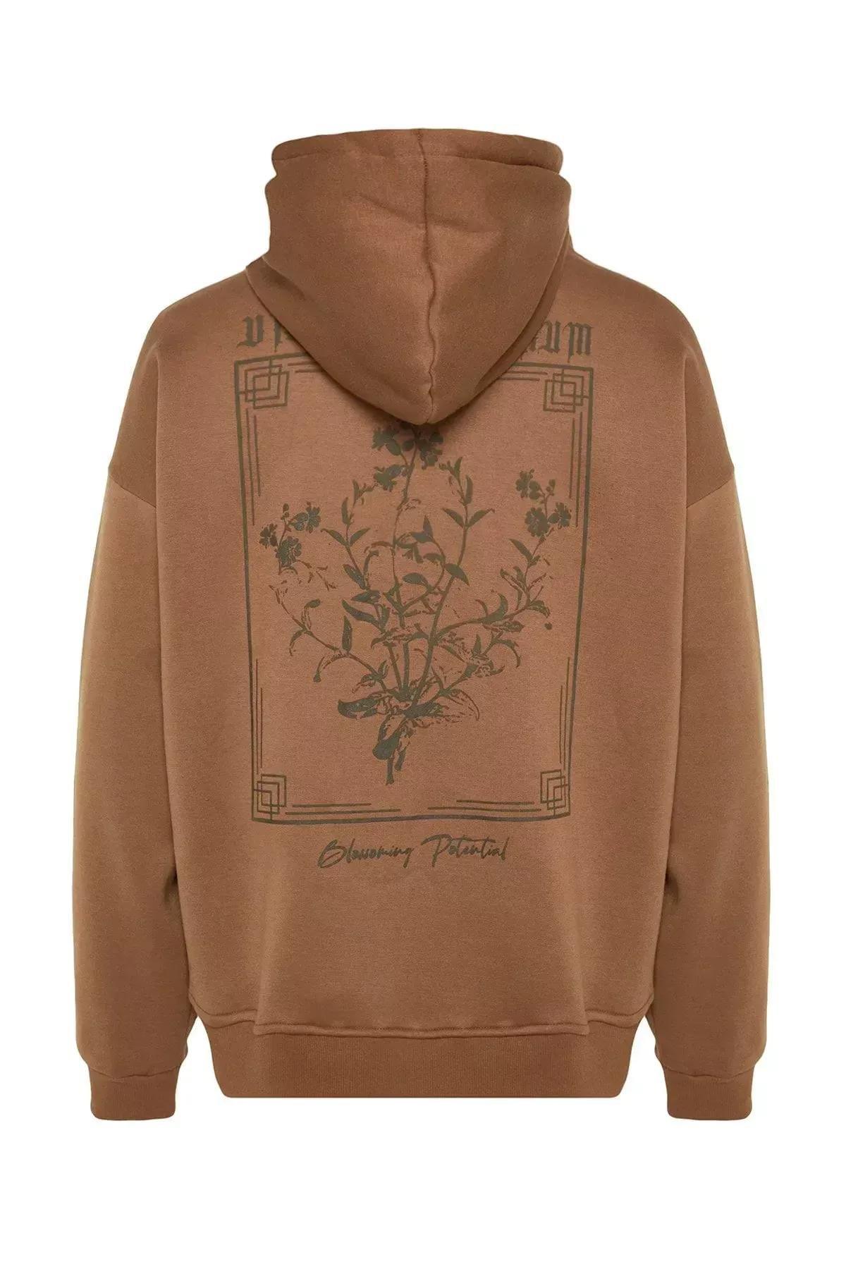 Brown Oversized Printed Hoodie, , large image number 6