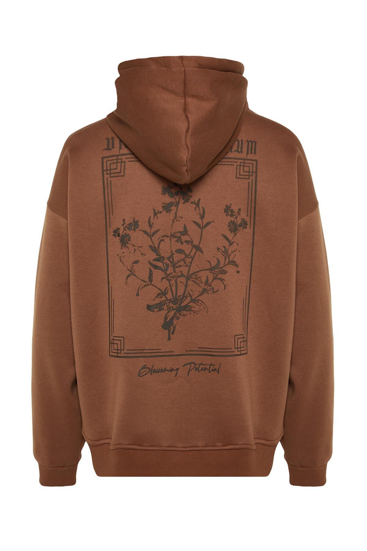 Brown Oversized Printed Hoodie, , large image number 7