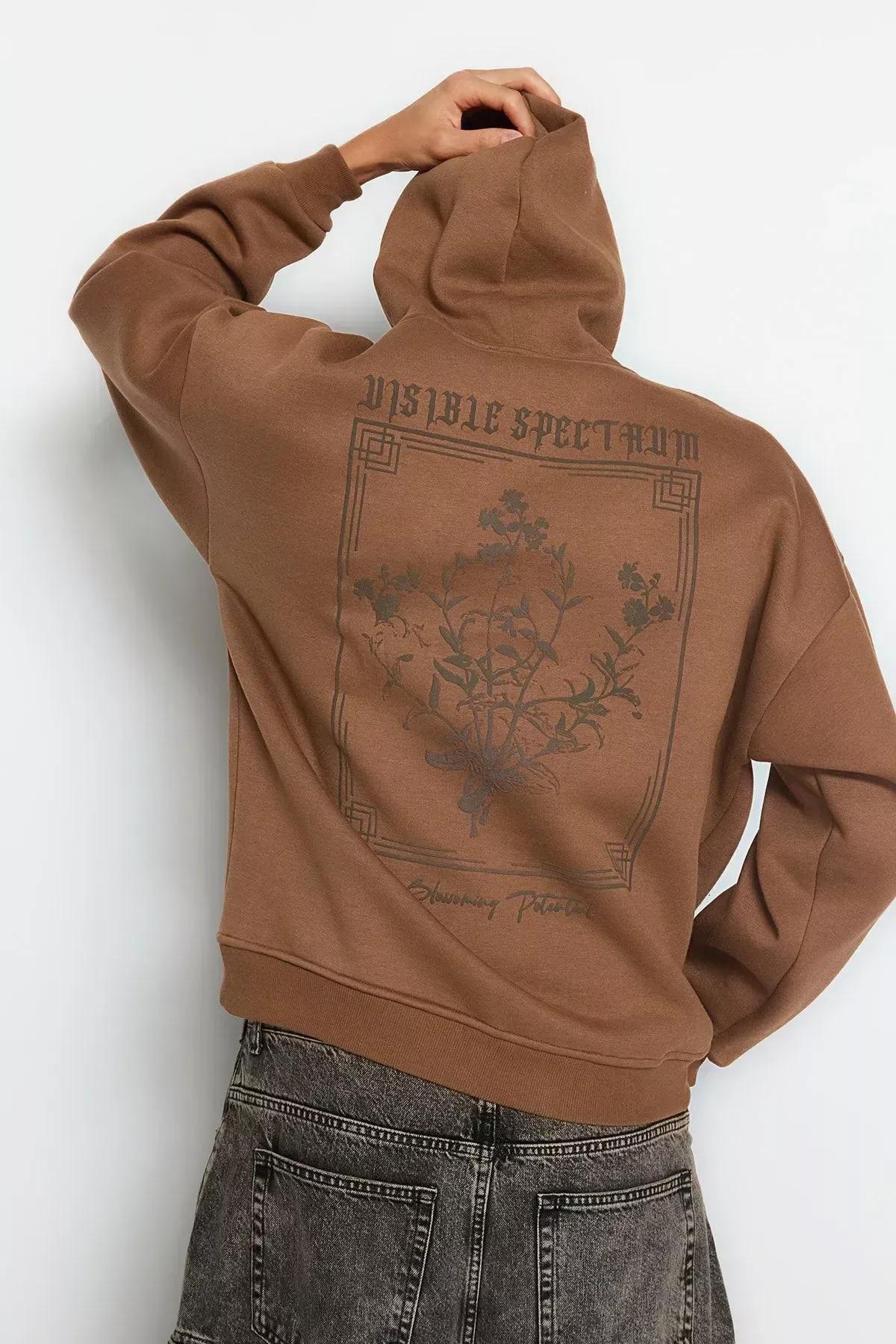 Brown Oversized Printed Hoodie, , large image number 7