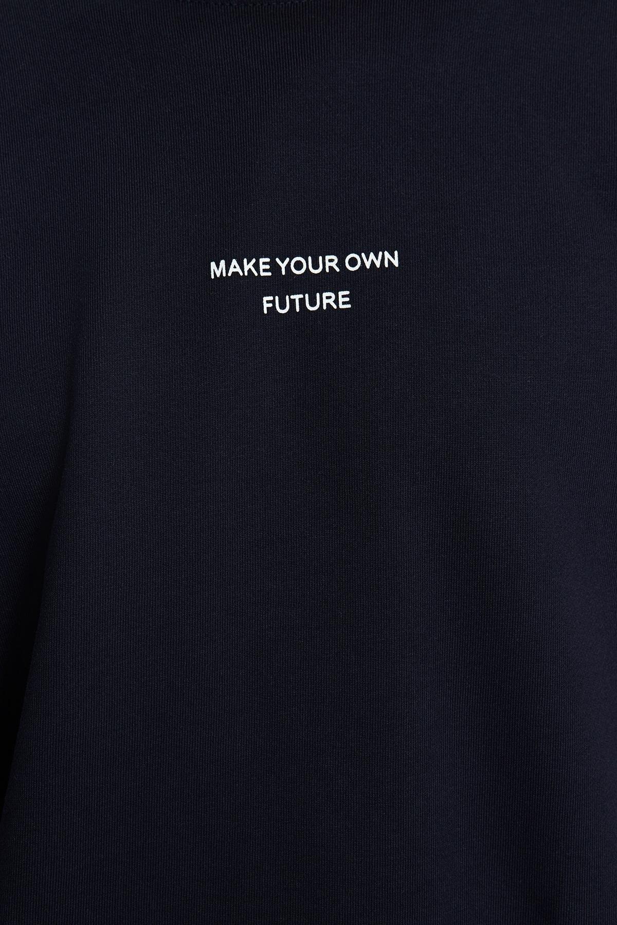 Trendyol - Navy Crew Neck Printed Sweatshirt