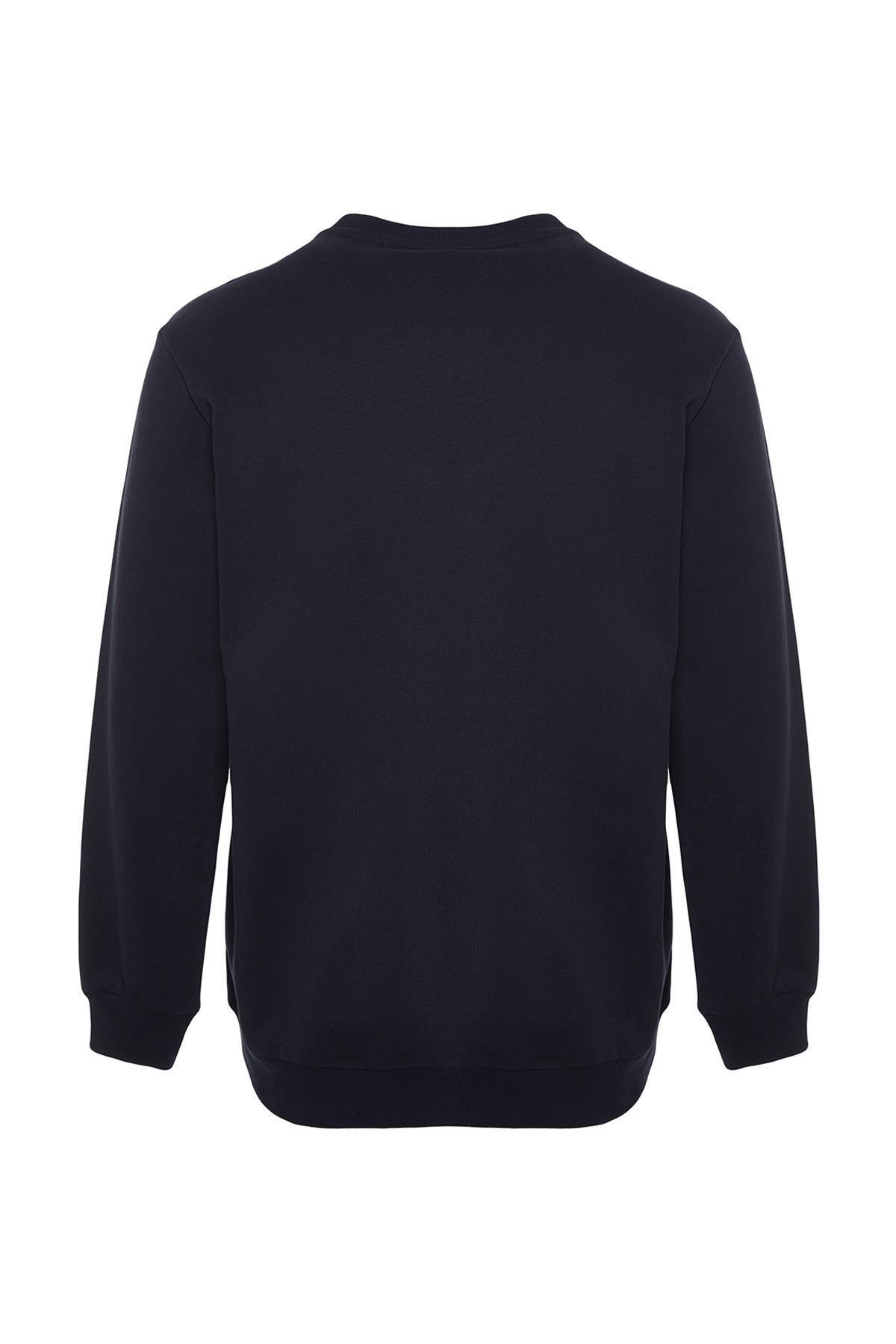 Trendyol - Navy Crew Neck Printed Sweatshirt