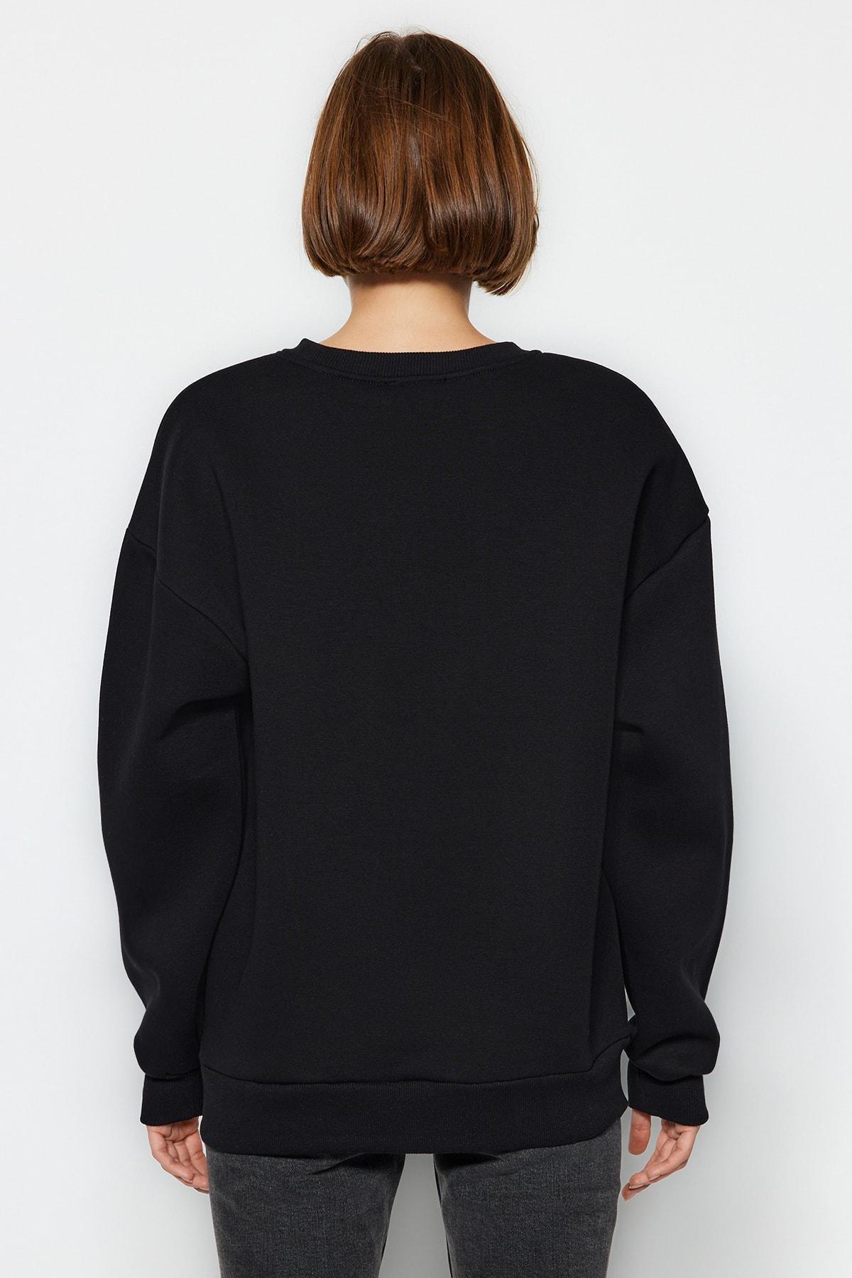 Black Crew Neck Oversize Knitted Sweatshirt, , large image number 3