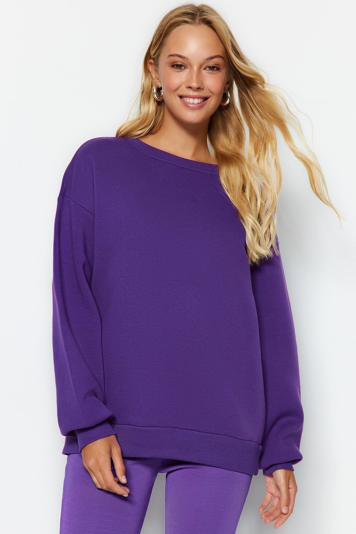 Trendyol - Purple Oversize Crew Neck Sweatshirt
