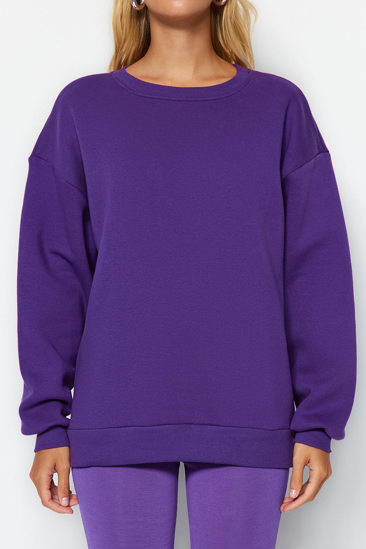 Trendyol - Purple Oversize Crew Neck Sweatshirt