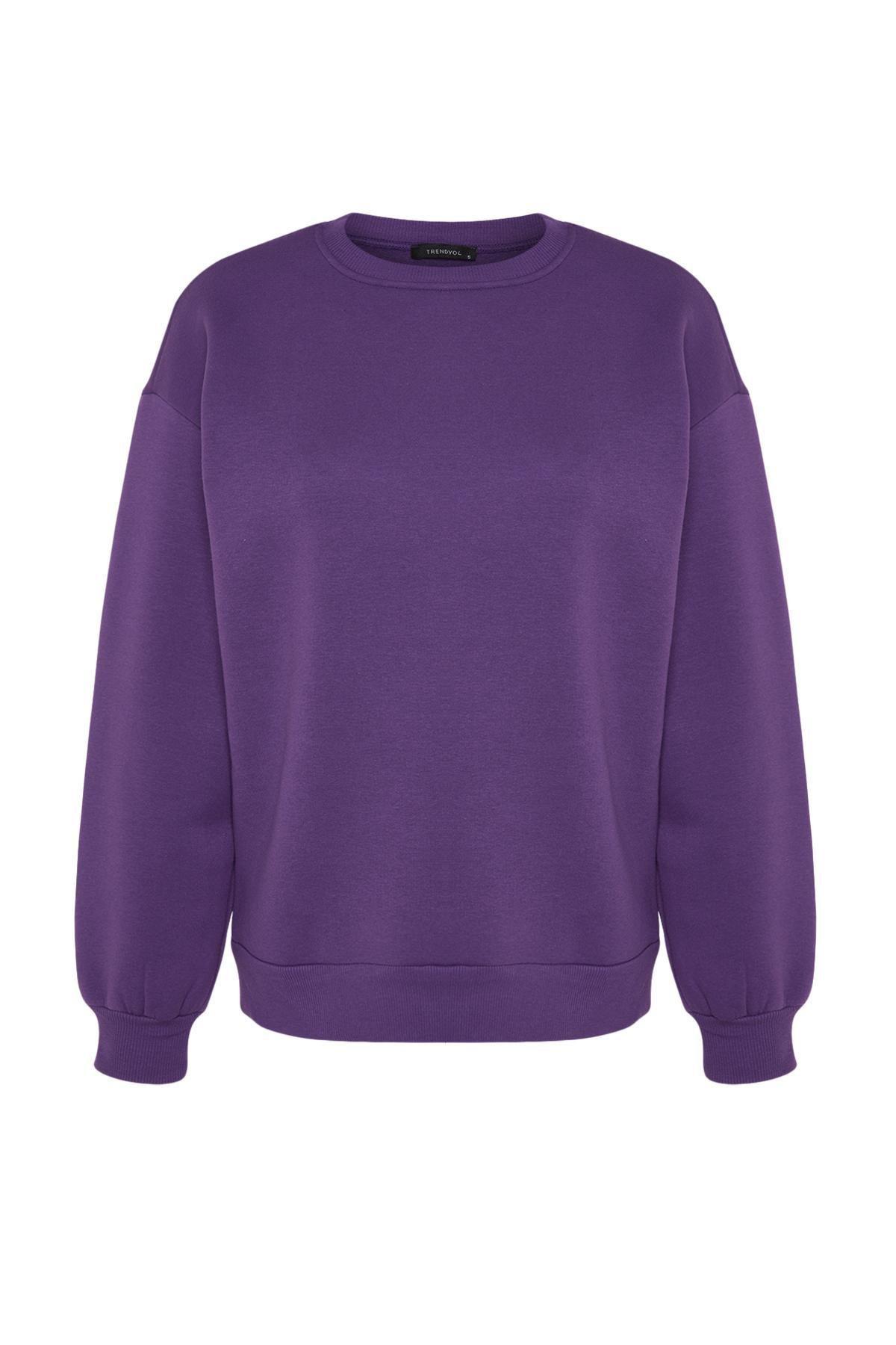 Trendyol - Purple Oversize Crew Neck Sweatshirt