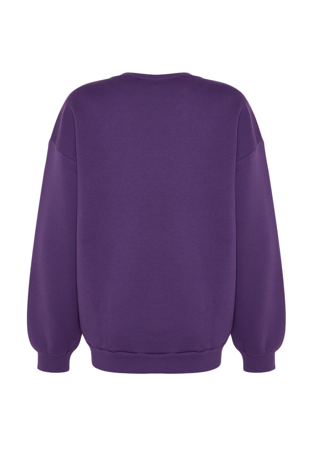 Trendyol - Purple Oversize Crew Neck Sweatshirt