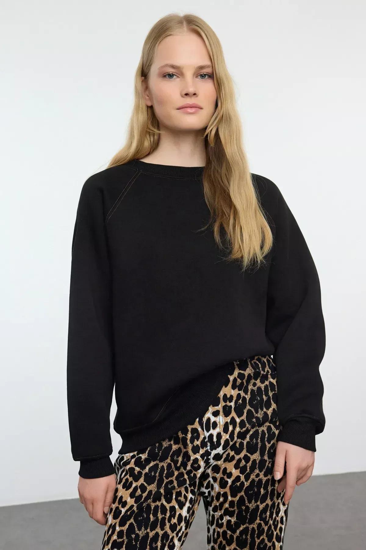 Black Square Stitched Raglan Sleeve Sweatshirt, C101_2094, large image number 0