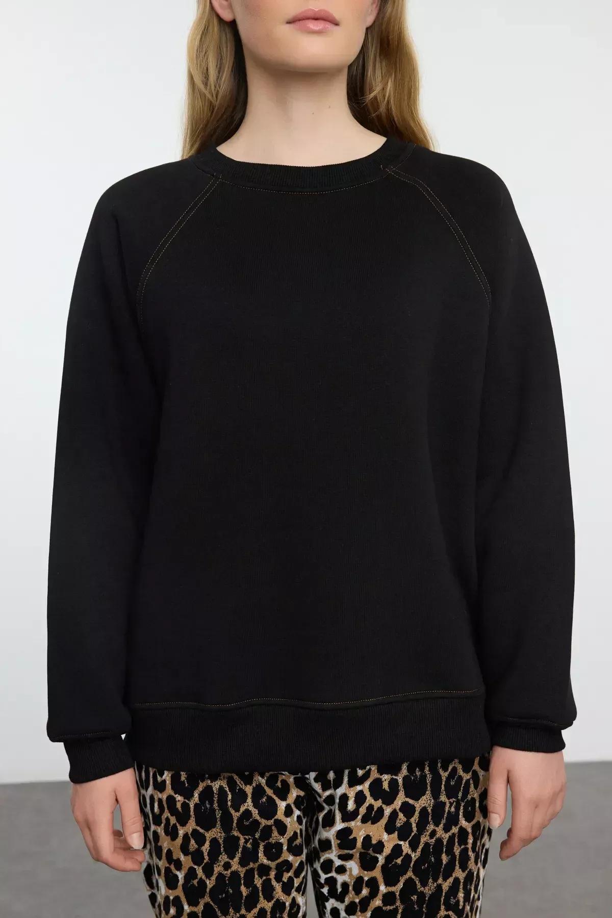 Black Square Stitched Raglan Sleeve Sweatshirt, C101_2094, large image number 2