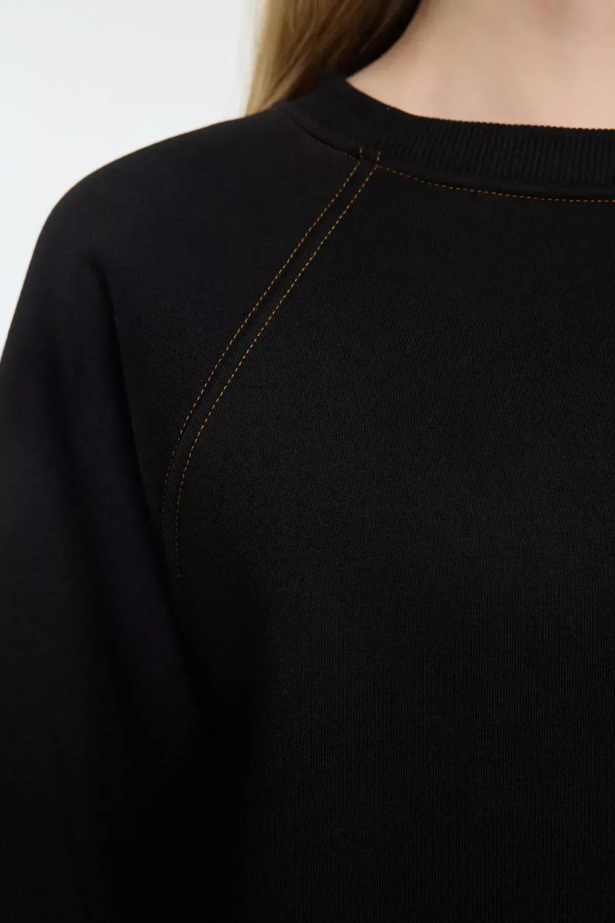 Black Square Stitched Raglan Sleeve Sweatshirt, C101_2094, large image number 3