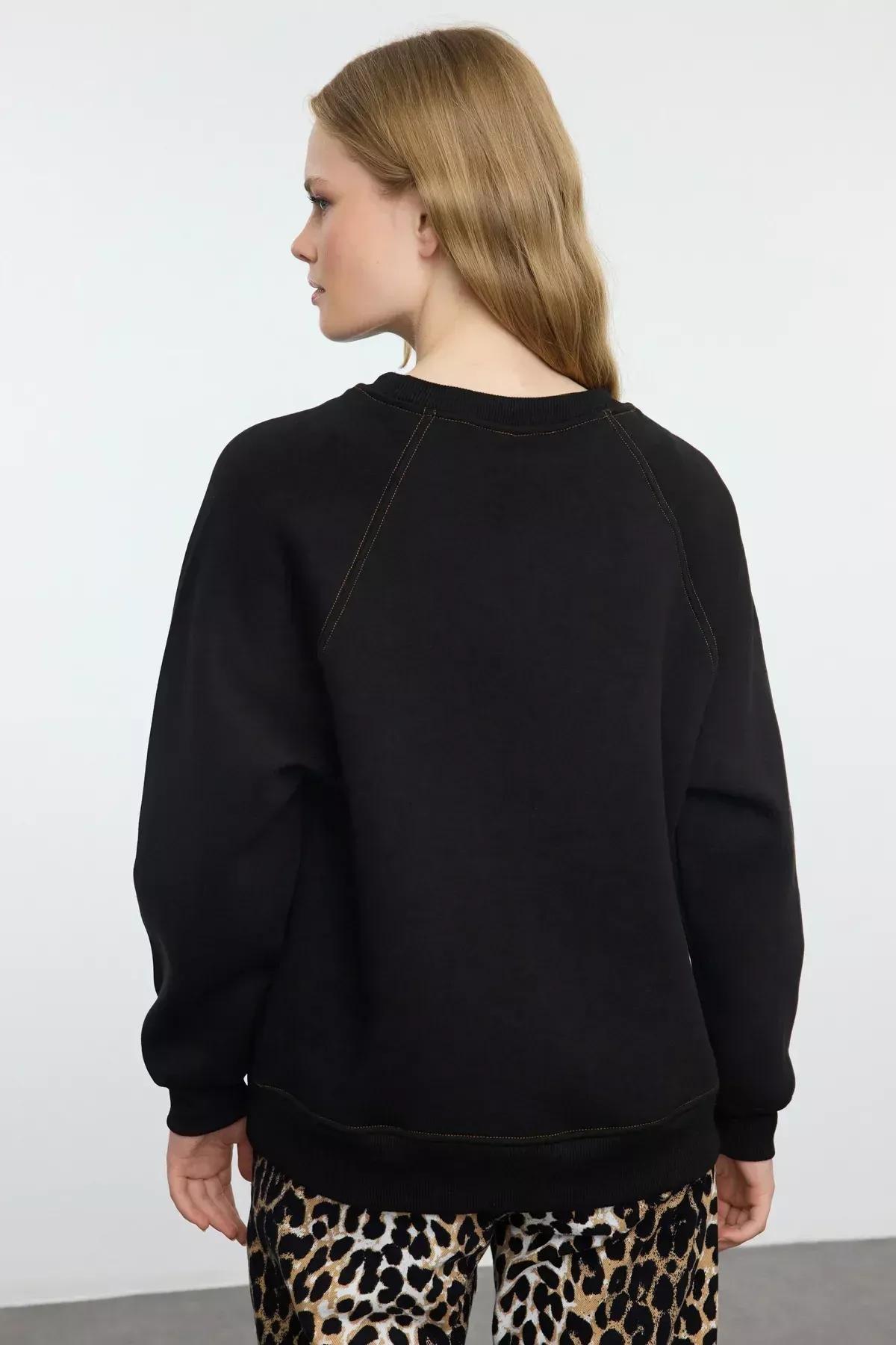 Black Square Stitched Raglan Sleeve Sweatshirt, C101_2094, large image number 4