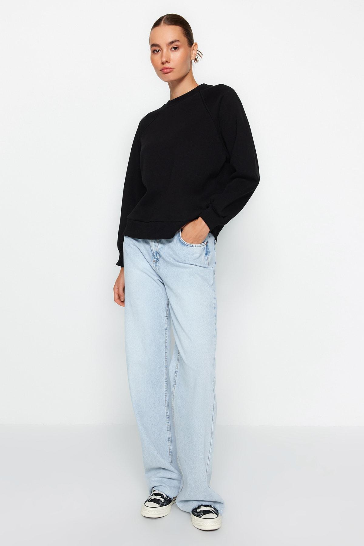 Black Raglan Sleeve Knitted Sweatshirt, , large image number 1