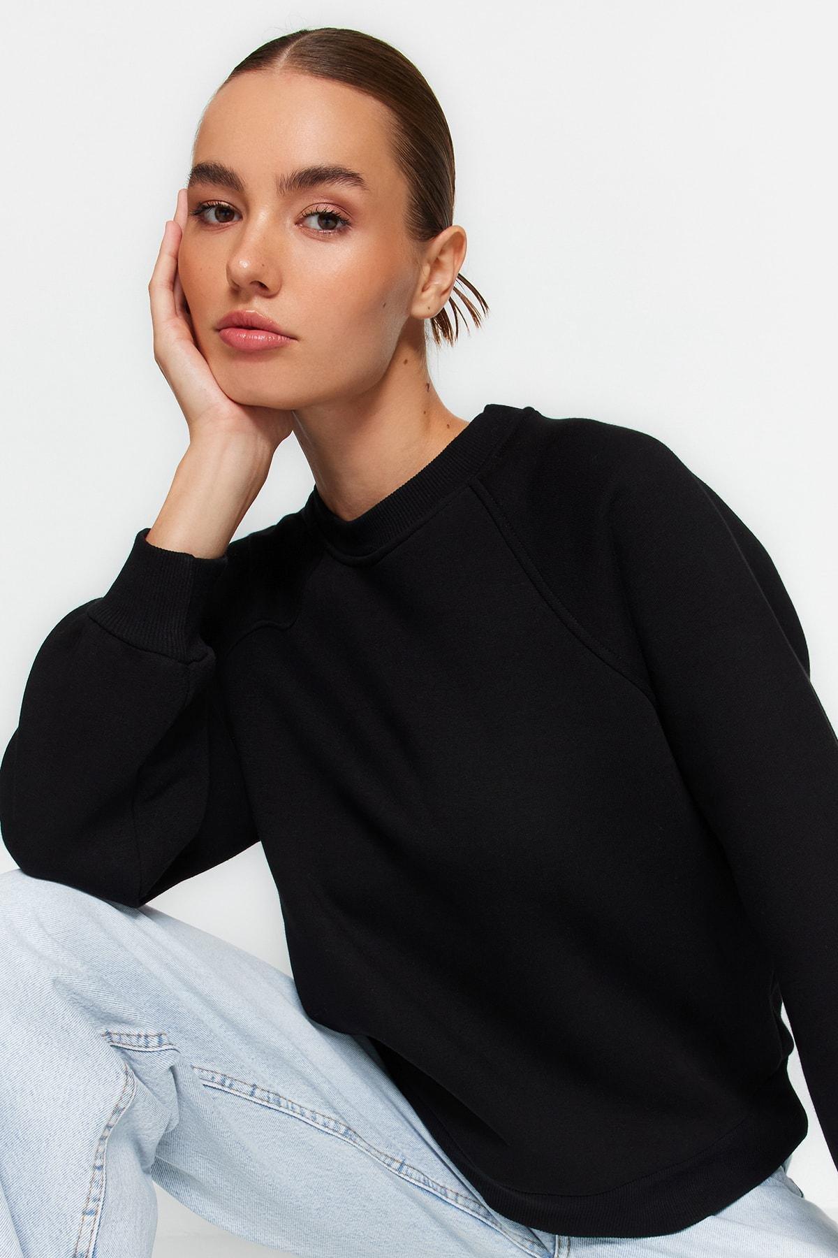 Black Raglan Sleeve Knitted Sweatshirt, , large image number 2