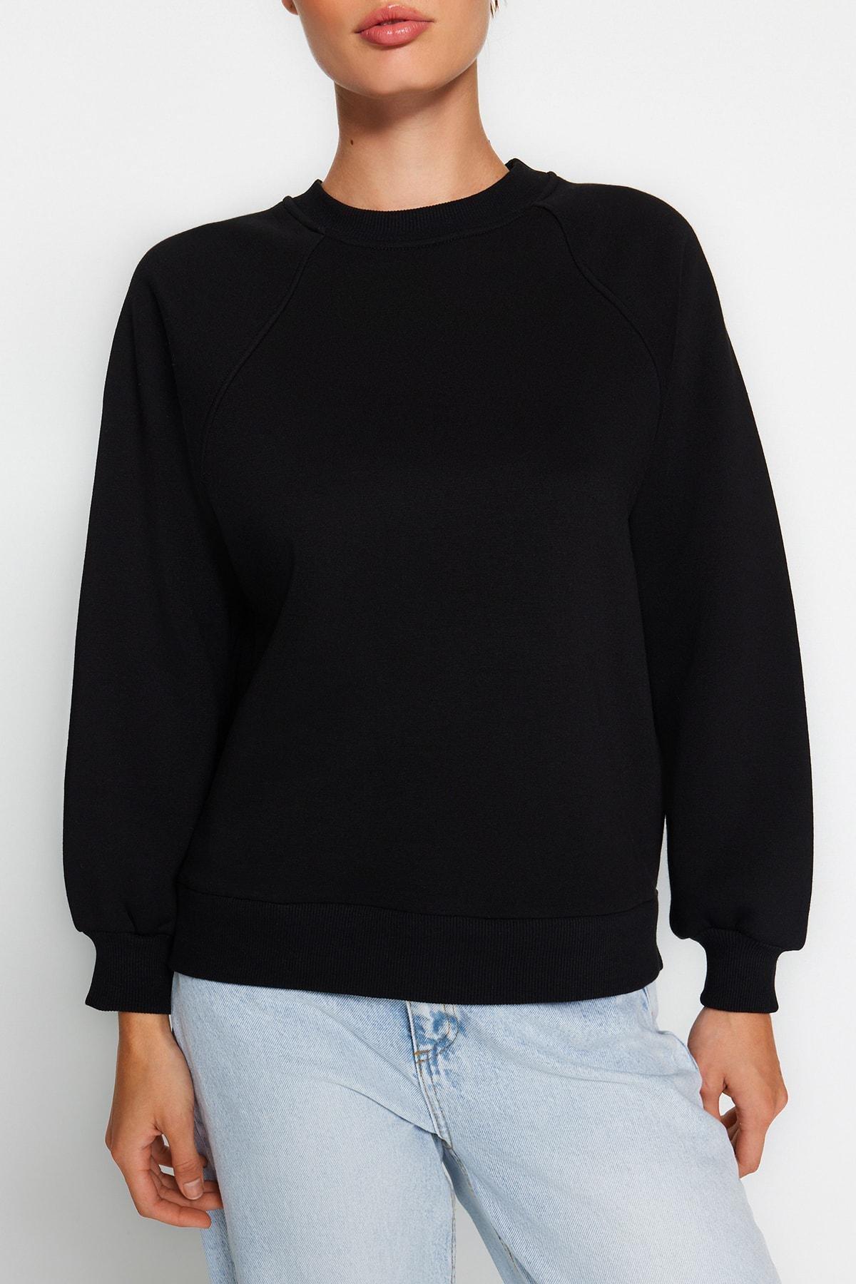Black Raglan Sleeve Knitted Sweatshirt, , large image number 3