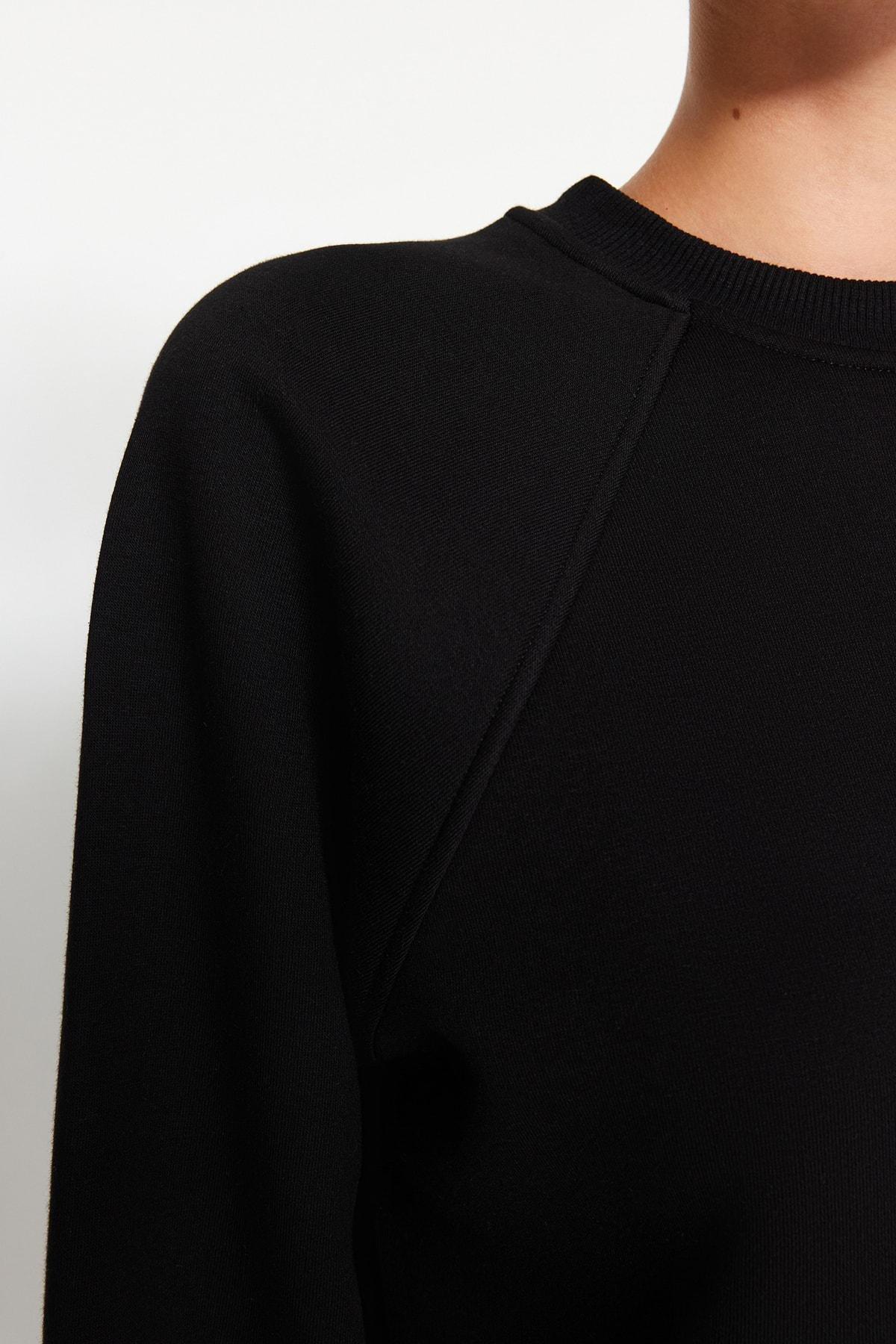Black Raglan Sleeve Knitted Sweatshirt, , large image number 4