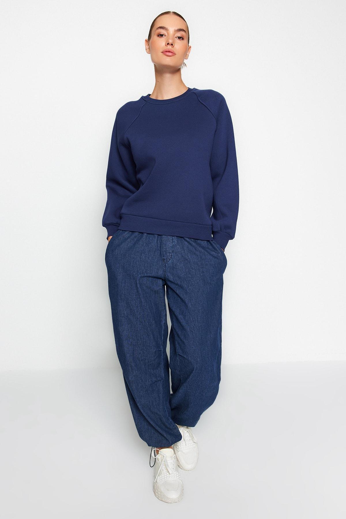 Navy Raglan Sleeve Knitted Sweatshirt, , large image number 2