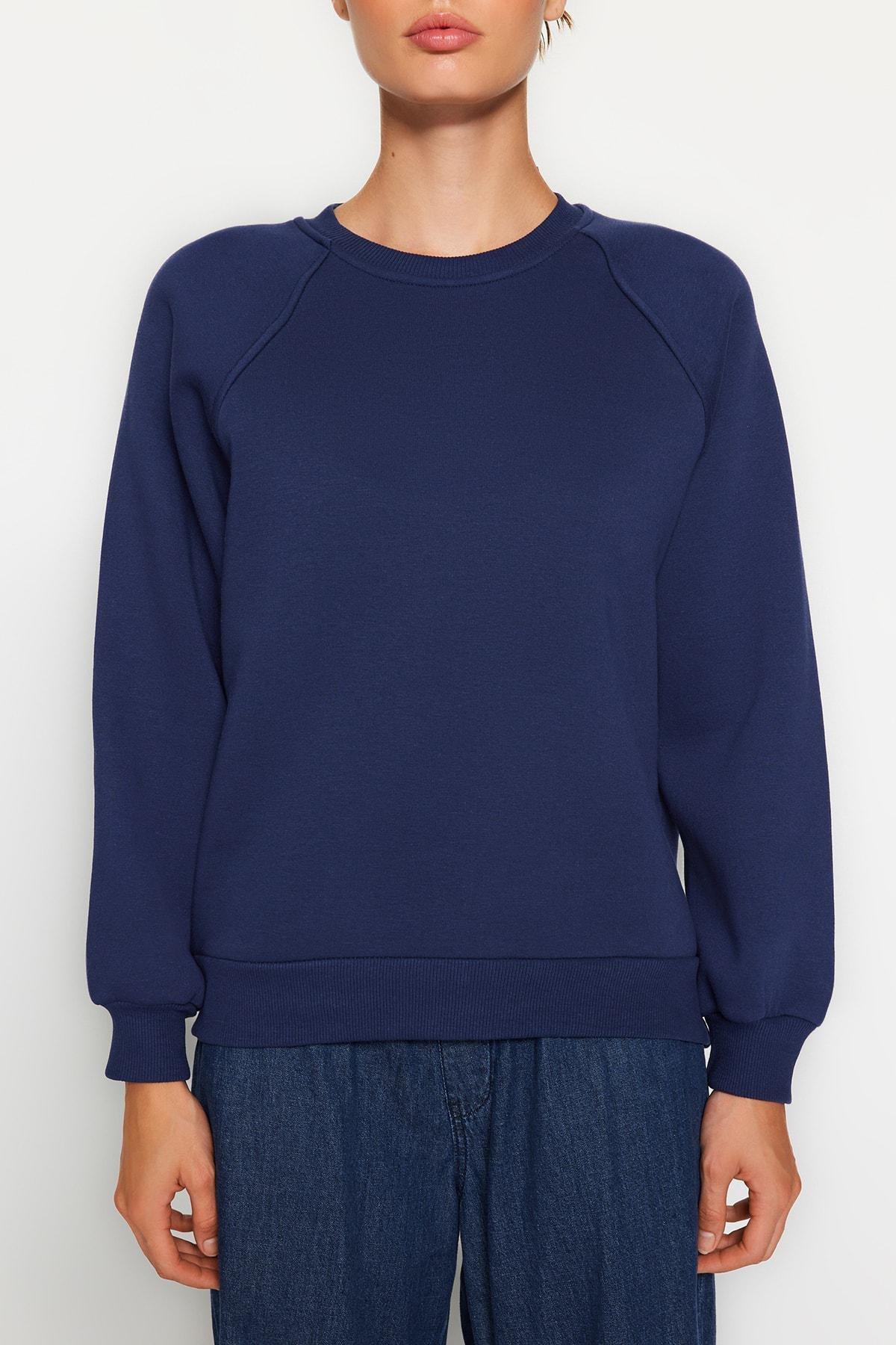 Navy Raglan Sleeve Knitted Sweatshirt, , large image number 3