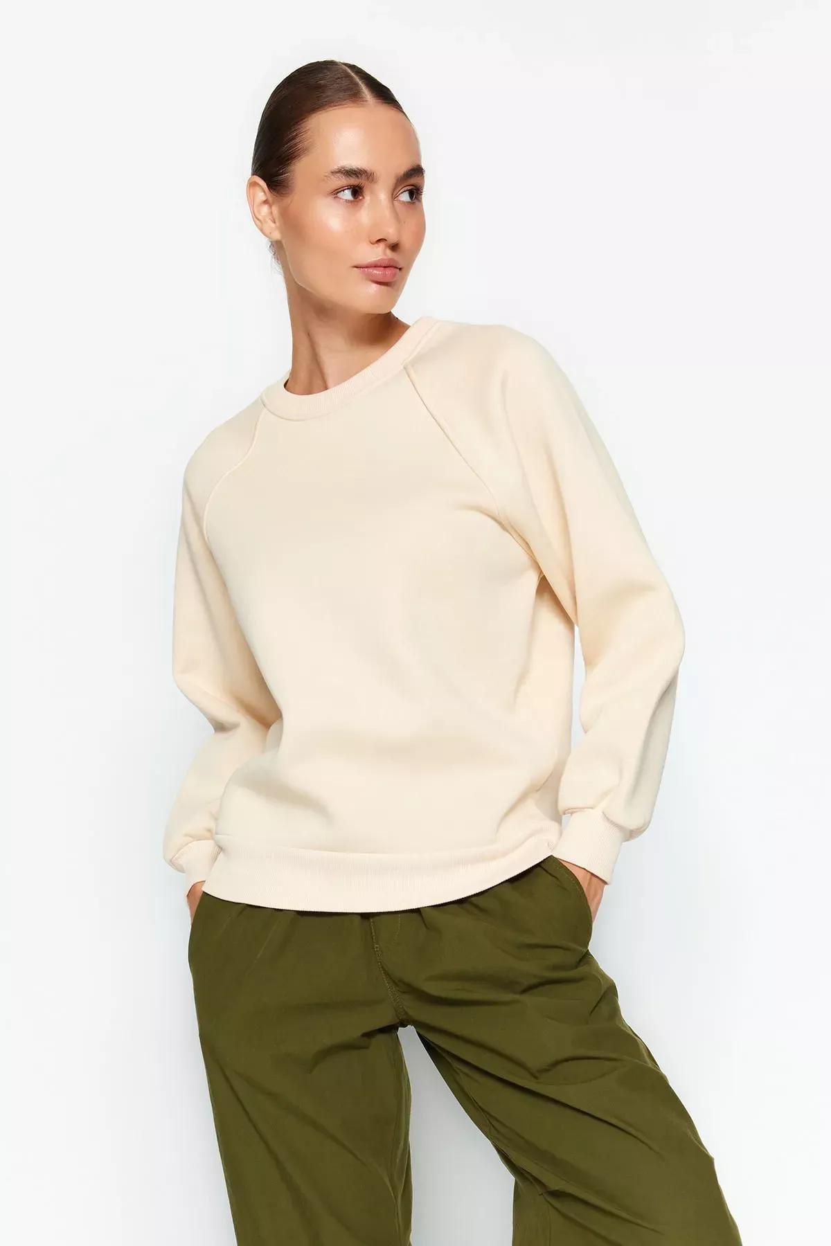 Beige Raglan Sleeve Knitted Sweatshirt, STONE, large image number 0