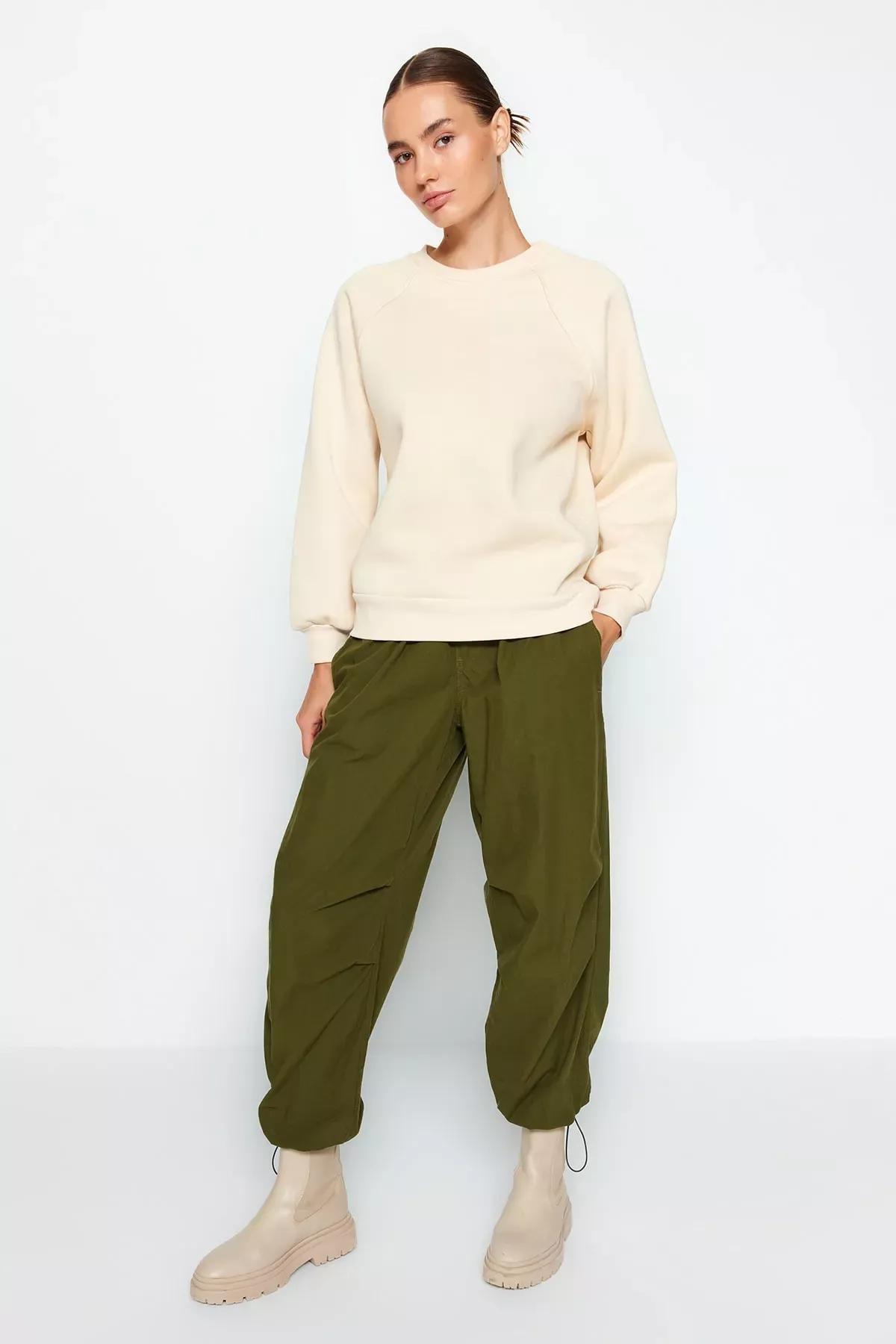 Beige Raglan Sleeve Knitted Sweatshirt, STONE, large image number 1