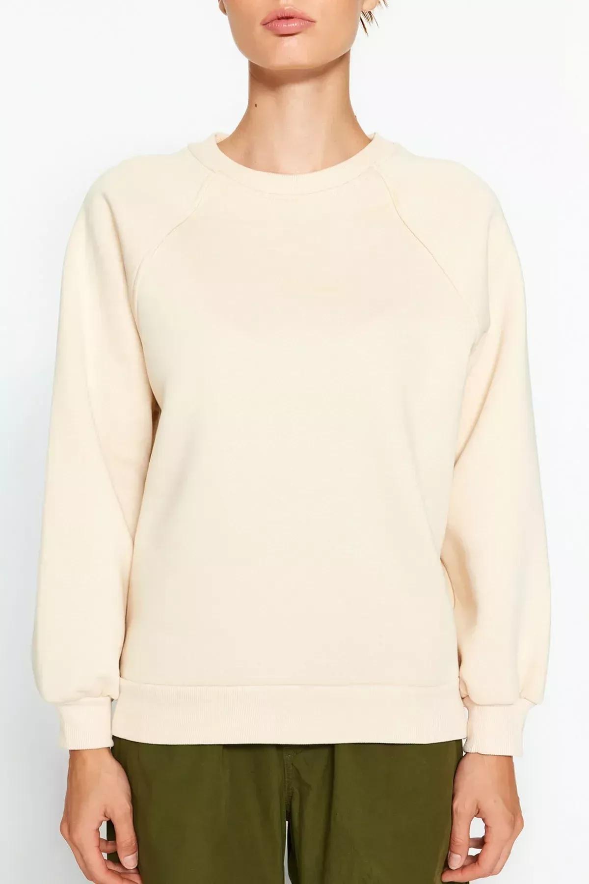 Beige Raglan Sleeve Knitted Sweatshirt, STONE, large image number 3