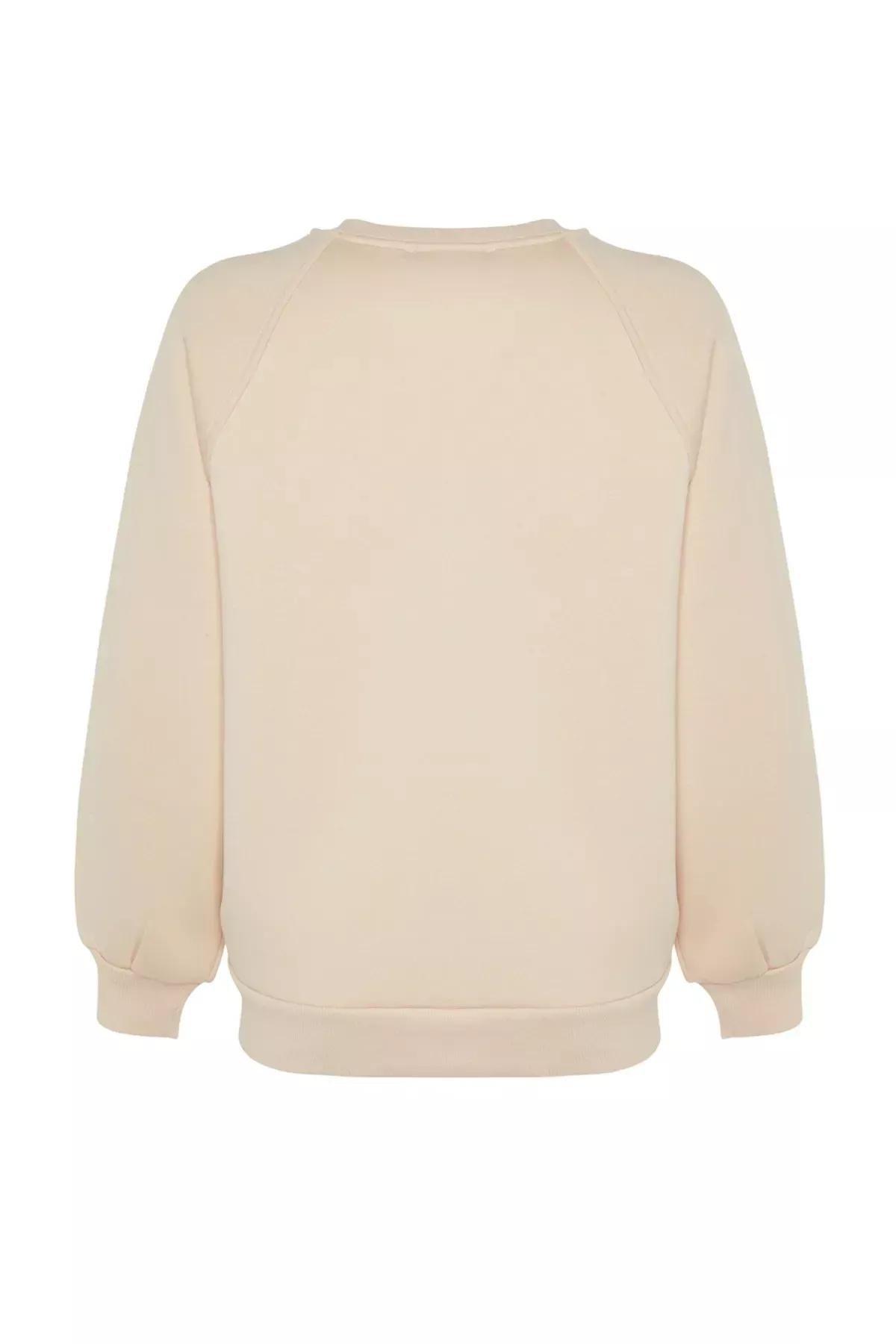 Beige Raglan Sleeve Knitted Sweatshirt, STONE, large image number 7