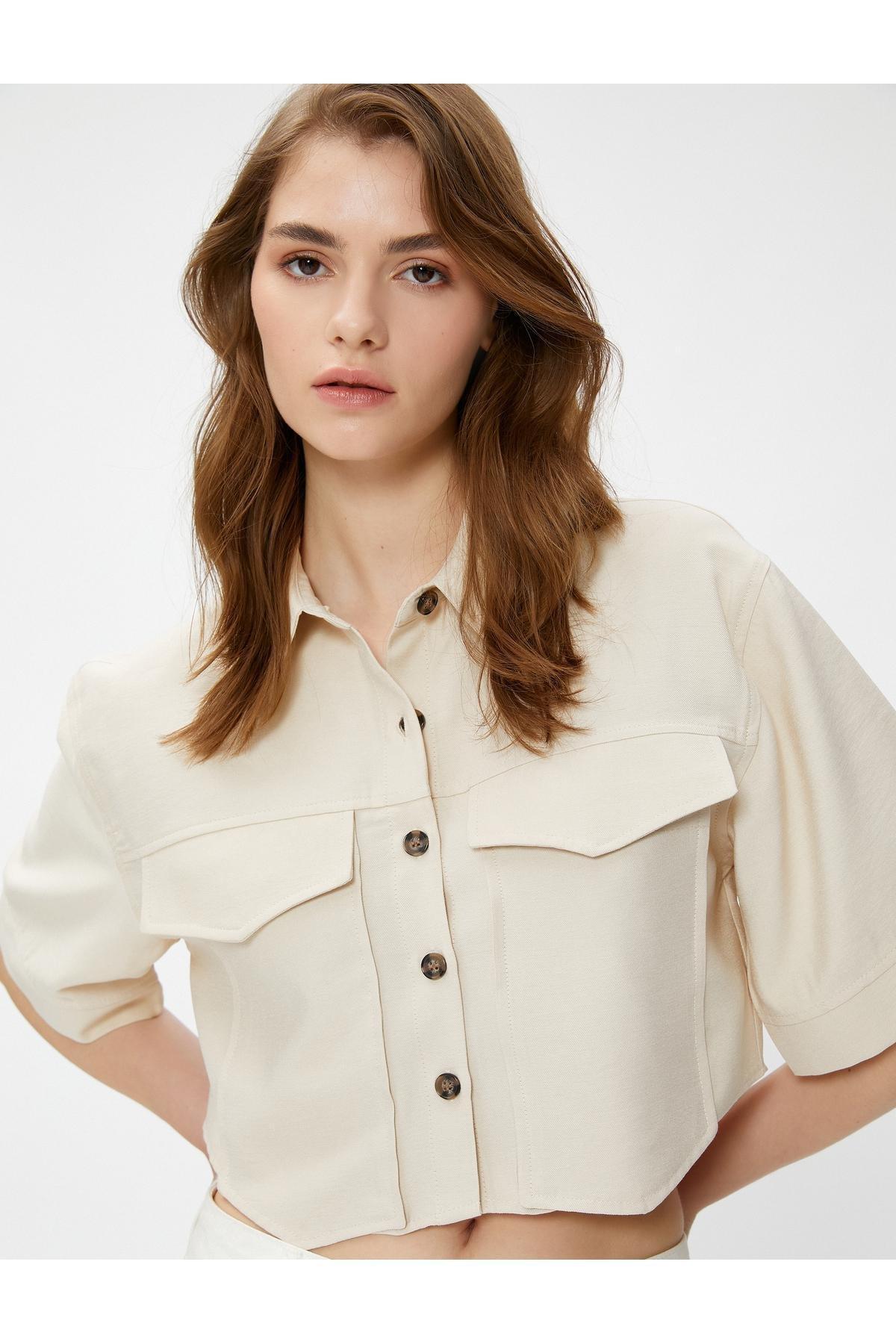 Koton - Beige Viscose Crop Shirt