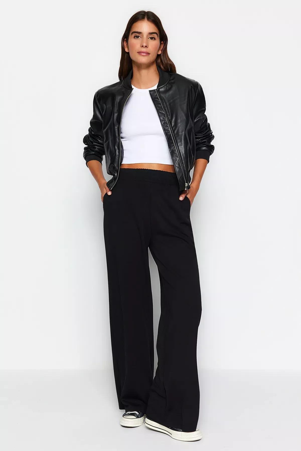 Black Pocket Knit Sweatpants, BLACK, medium