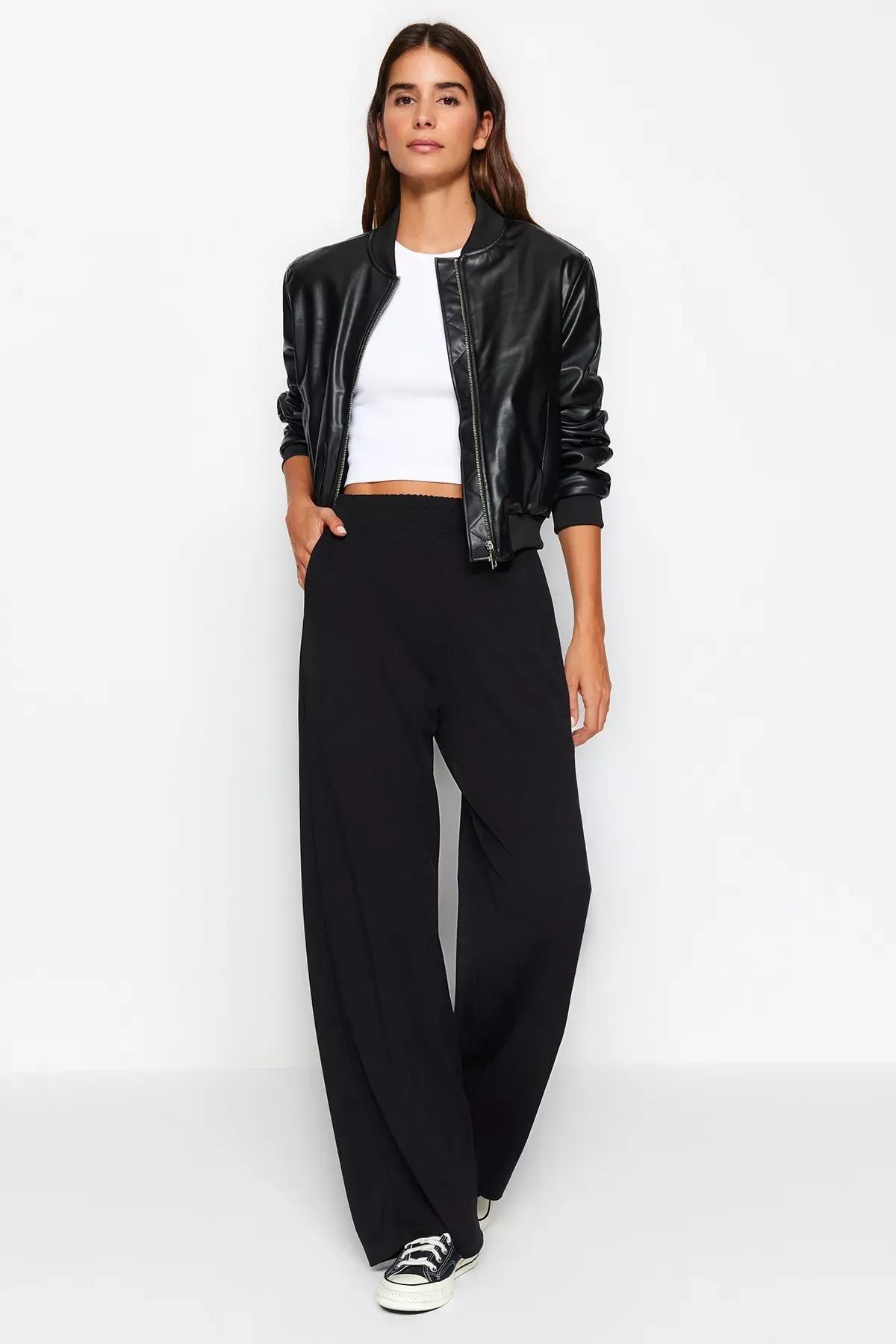 Black Pocket Knit Sweatpants, , large image number 1