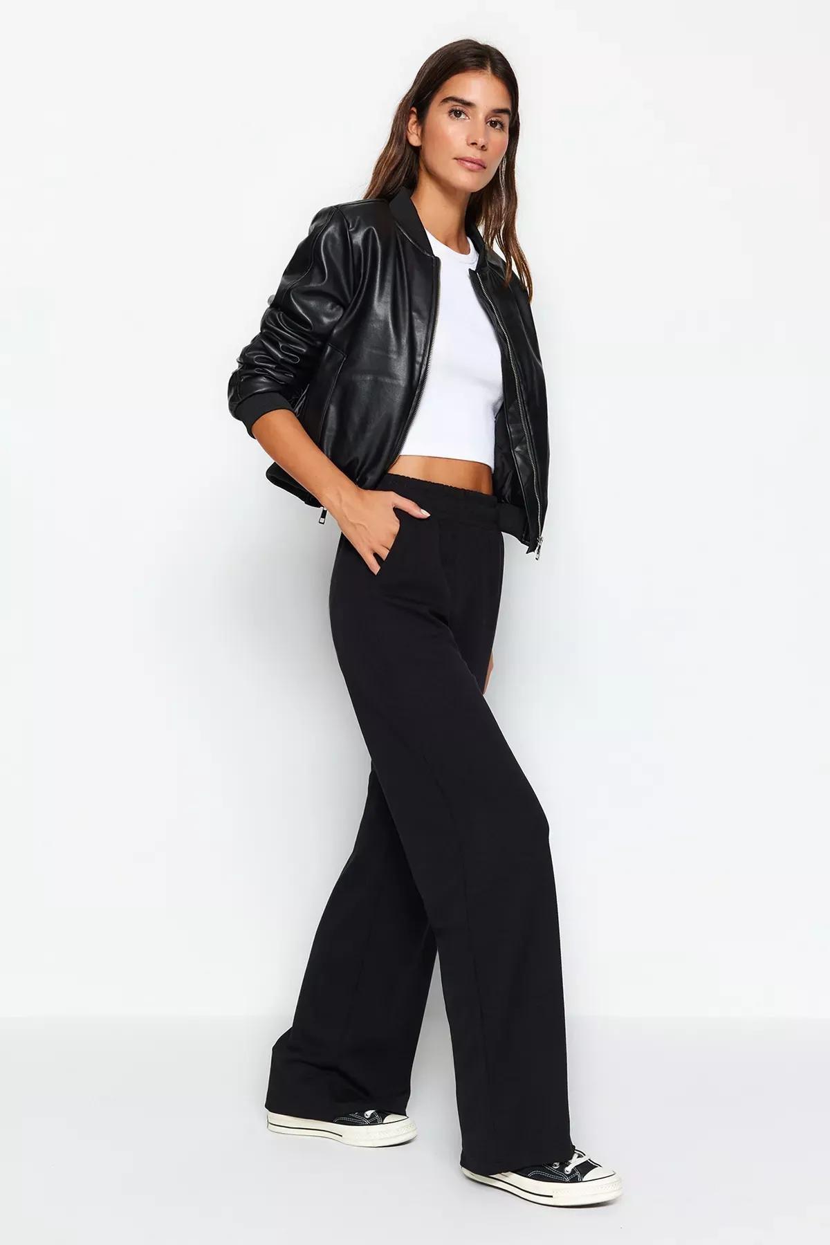 Black Pocket Knit Sweatpants, BLACK, medium