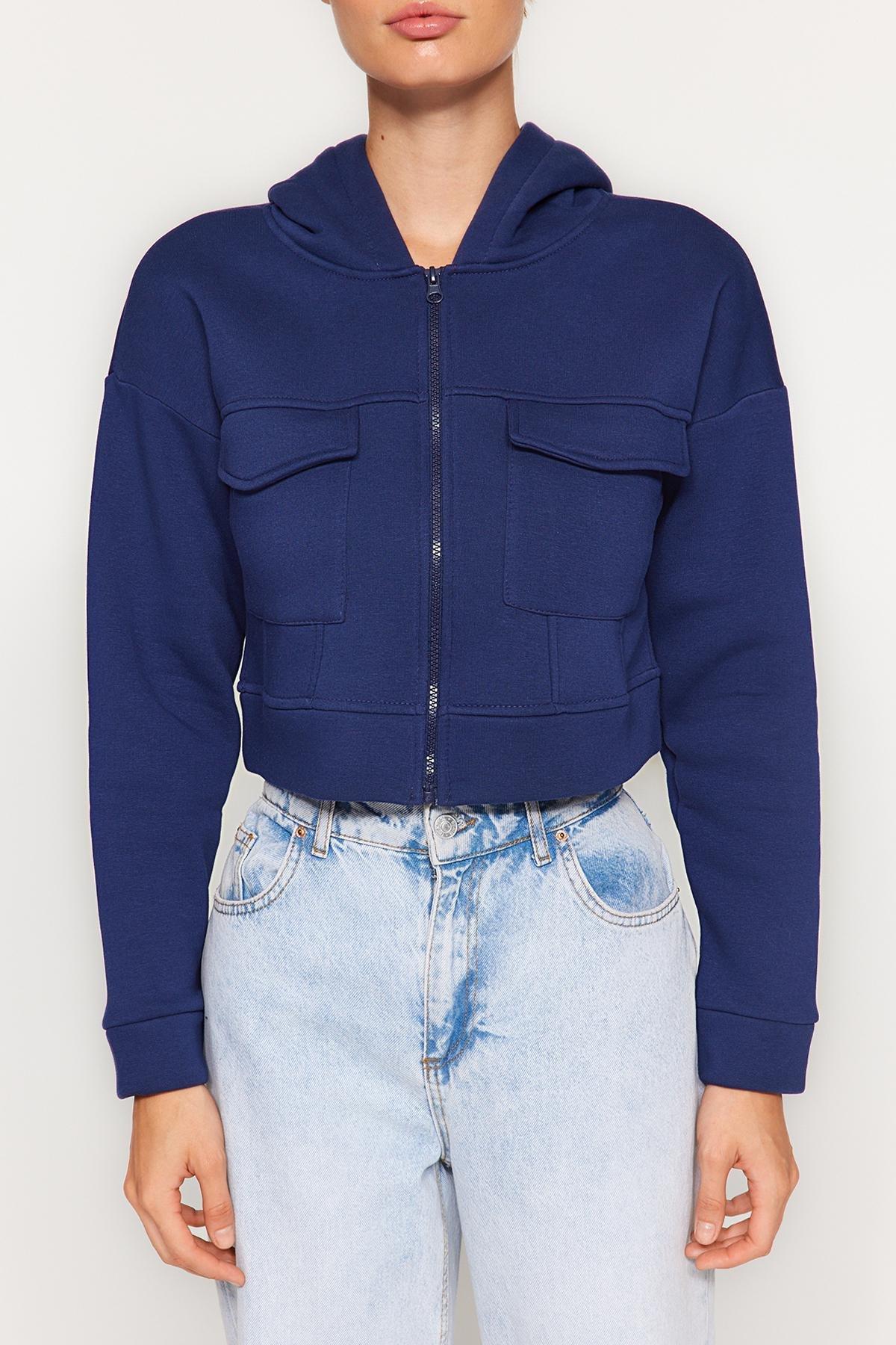 Trendyol - Navy Relaxed Knitted Sweatshirt