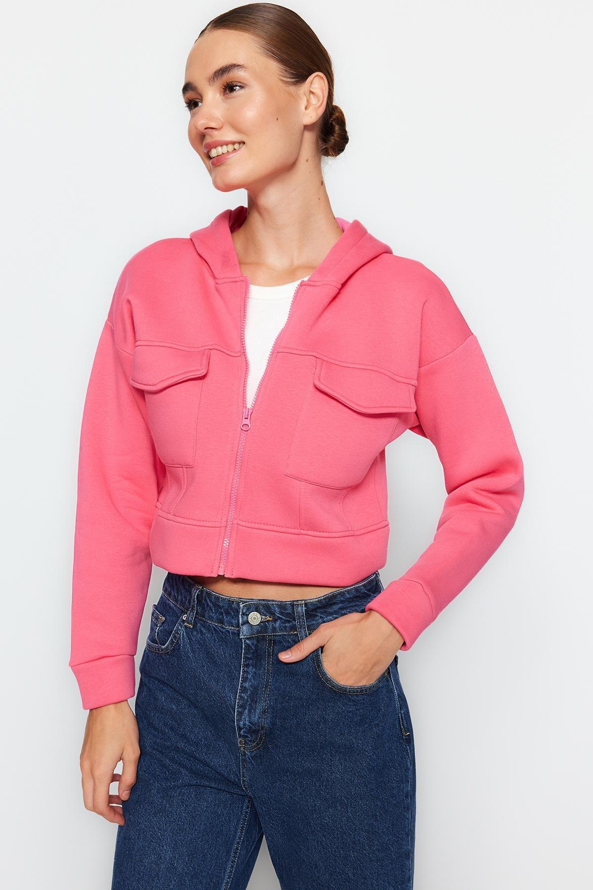Trendyol - Pink Casual Fit Crop Sweatshirt