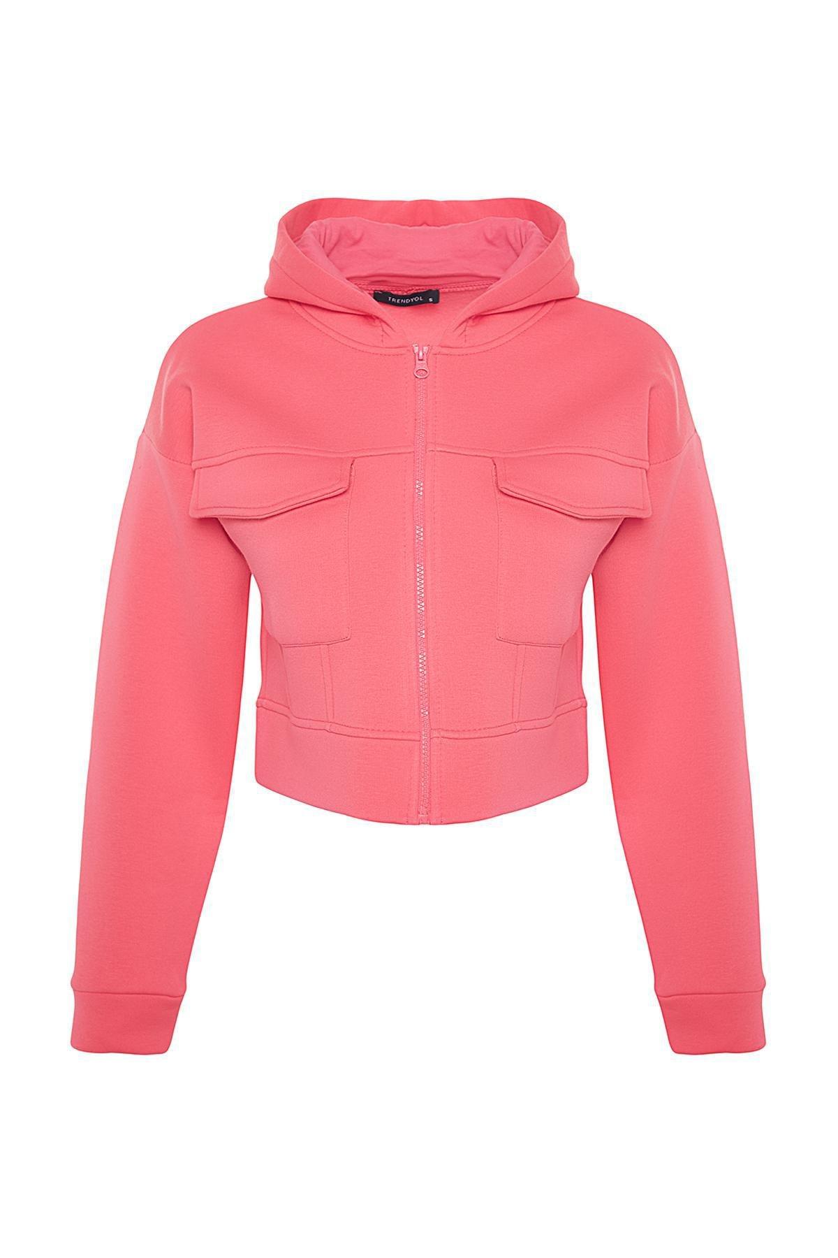 Trendyol - Pink Casual Fit Crop Sweatshirt