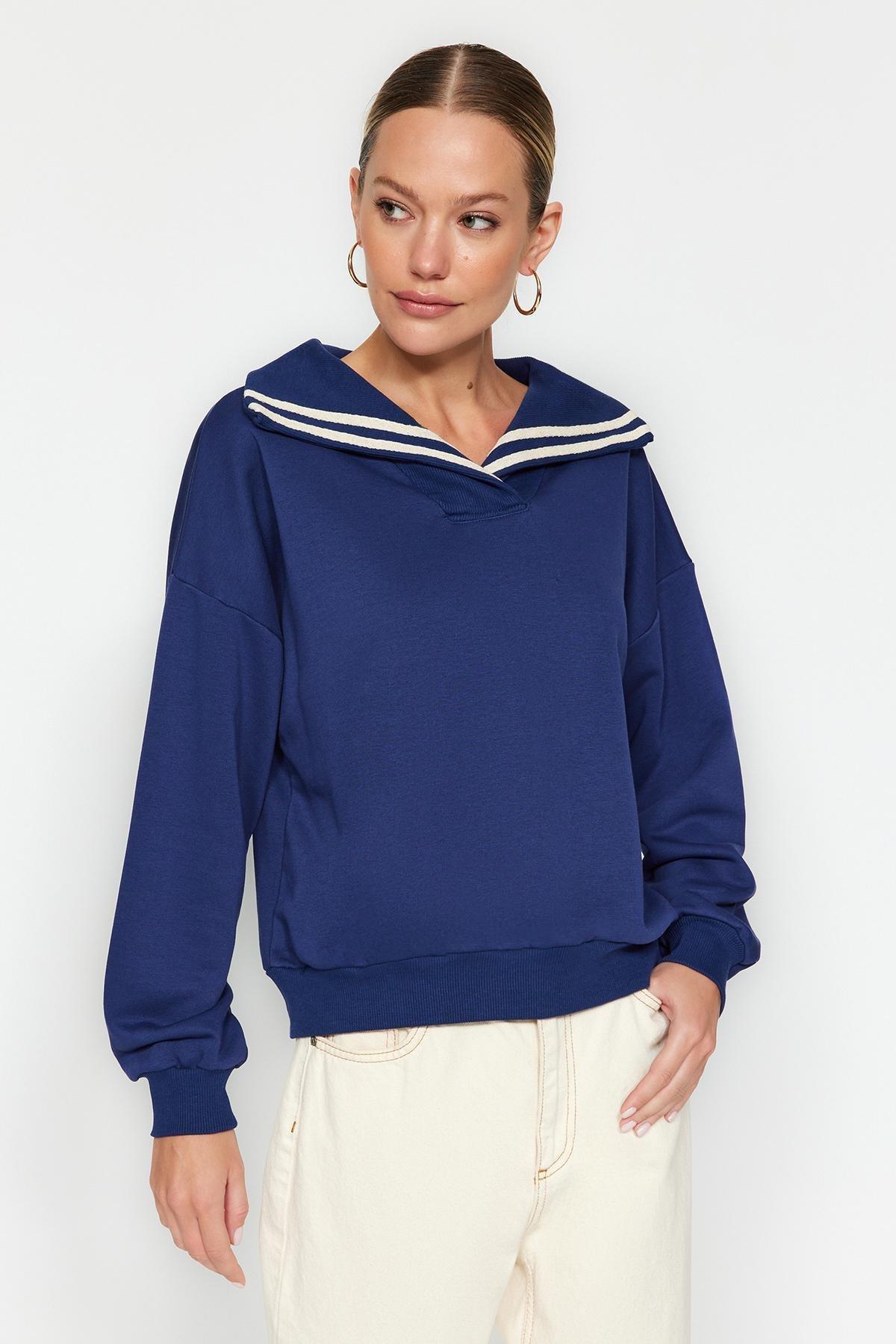 Trendyol - Navy Oversized Knitted Sweatshirt