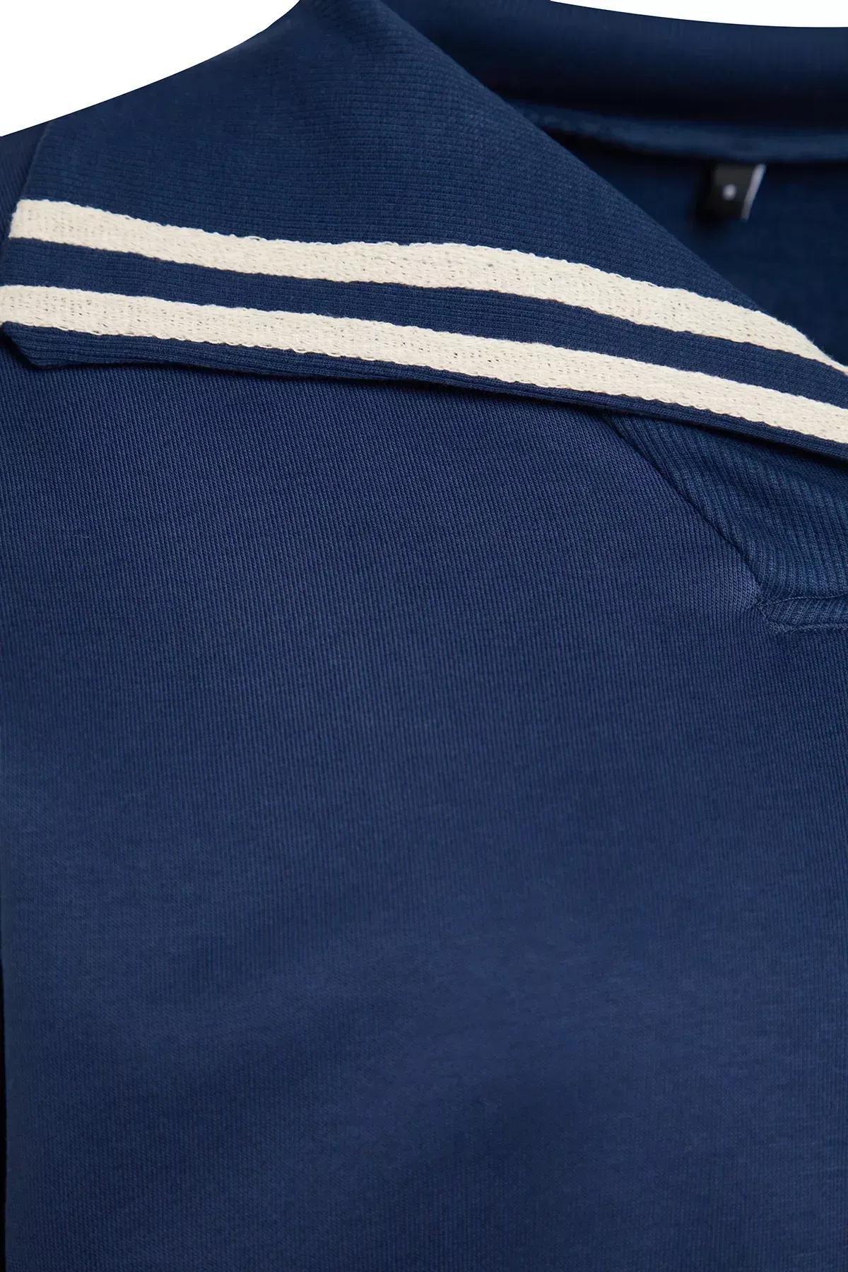 Navy Oversized Knitted Sweatshirt, Navy blue, large image number 5