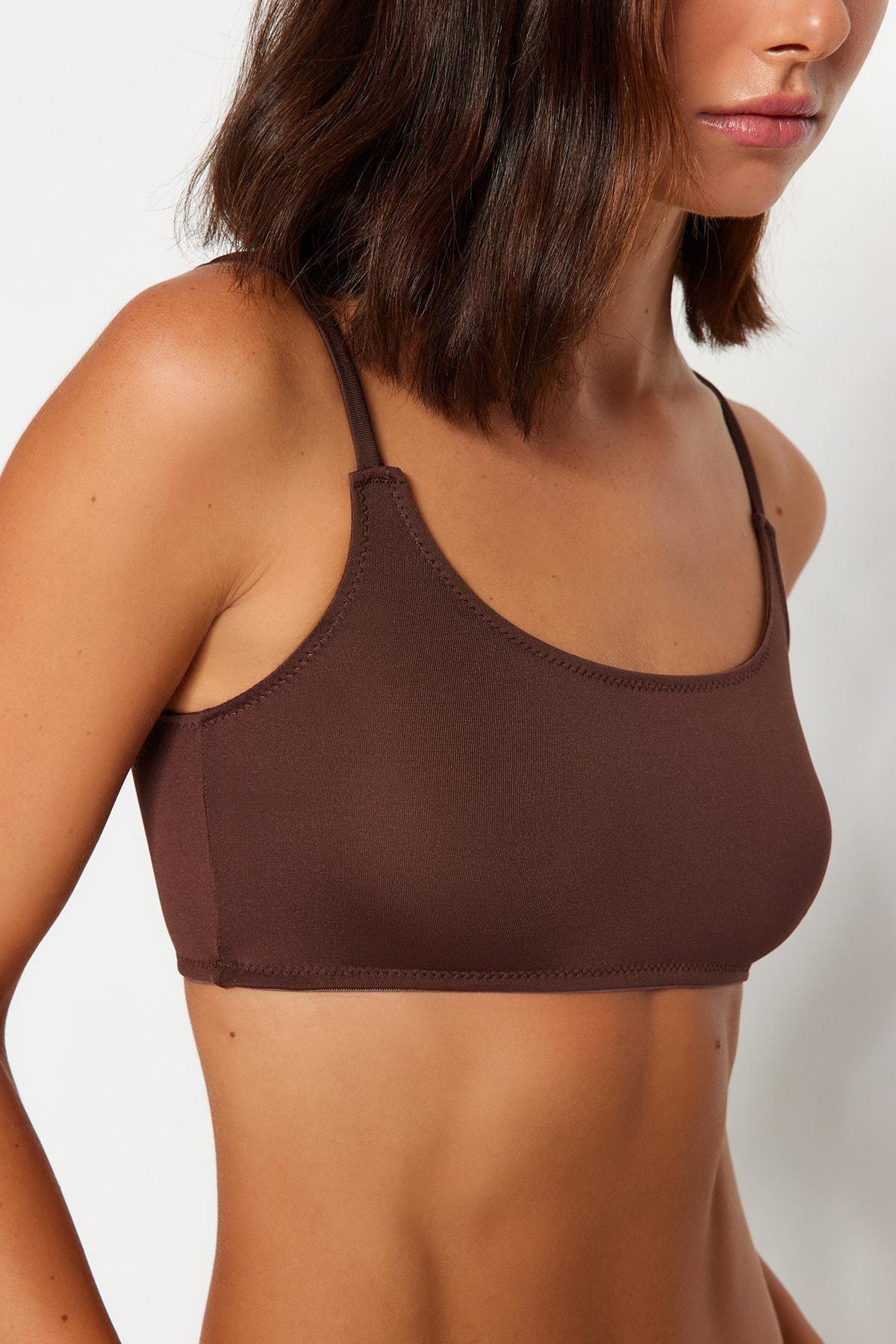Brown Polyamide Capless Bralette Bra, Brown, large image number 3