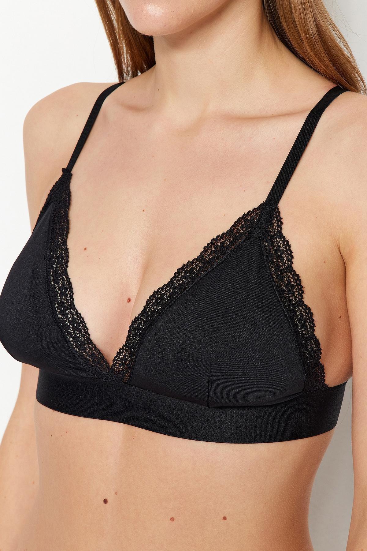 Black Laced Detailed Covered Knitted Bra, , large image number 2