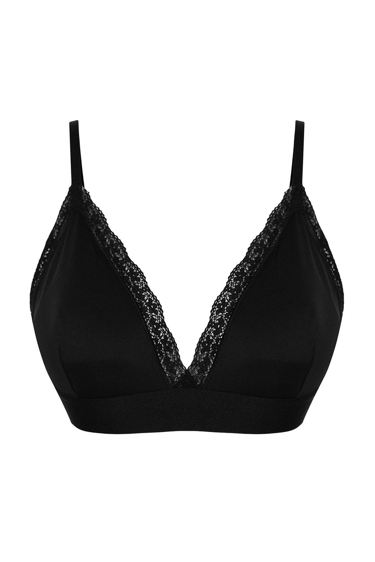 Black Laced Detailed Covered Knitted Bra, , large image number 5