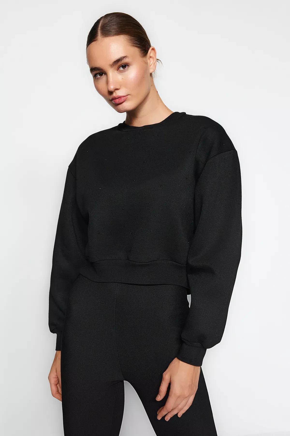 Black Knitted Sweatshirt, BLACK, large image number 1